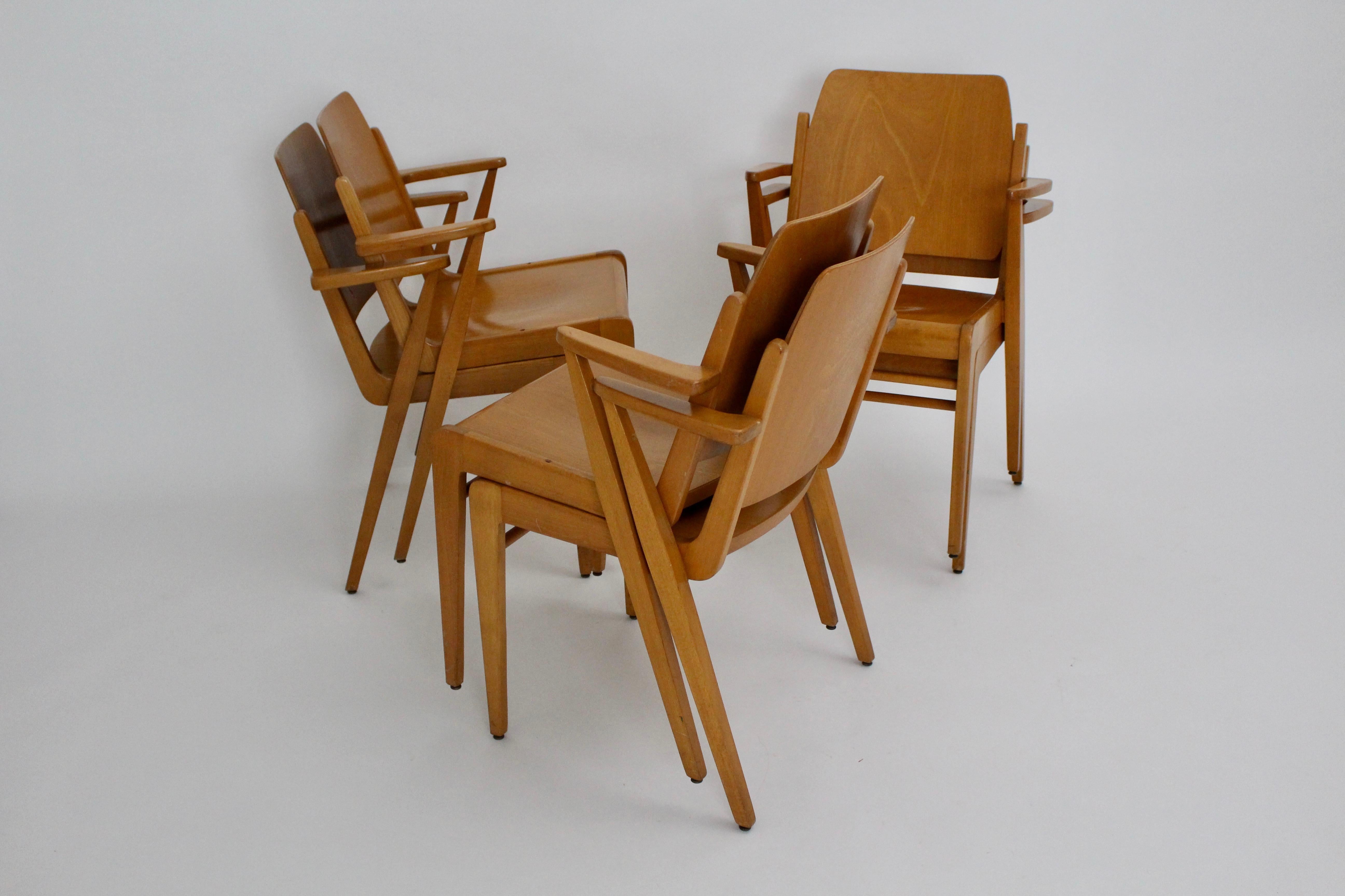 Beechwood Dining Room Chairs Austro by Franz Schuster Vienna 1959 Set of Six For Sale 3