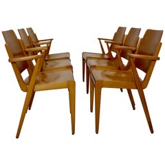 Beechwood Dining Room Chairs Austro by Franz Schuster Vienna 1959 Set of Six