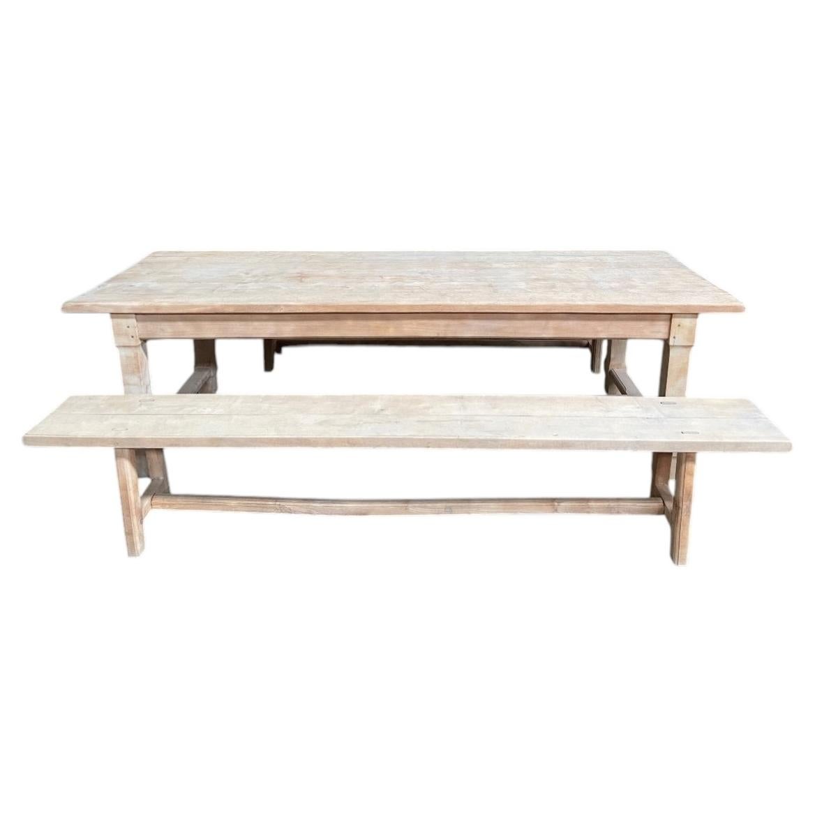 Beechwood Farmhouse Table and Benches, 20th Century