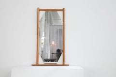 Beechwood Framed, Hexogan Shaped Italian Wall Mirror with Shelf, 1960s
