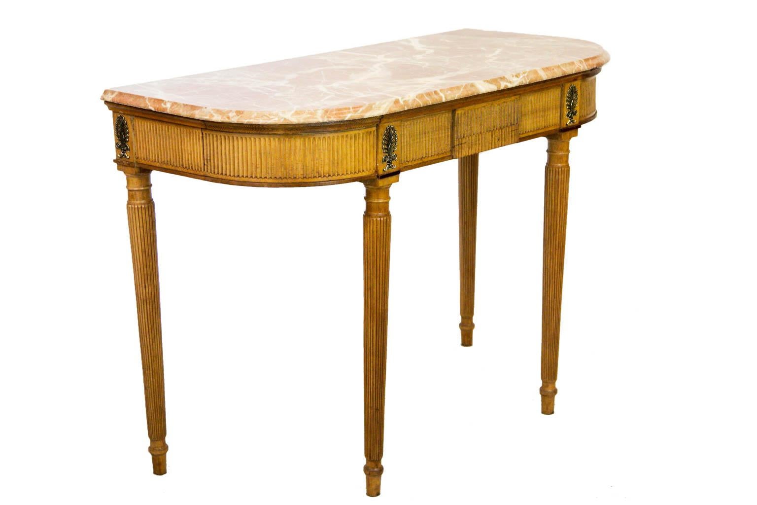 Brass Beechwood Marble Top Console