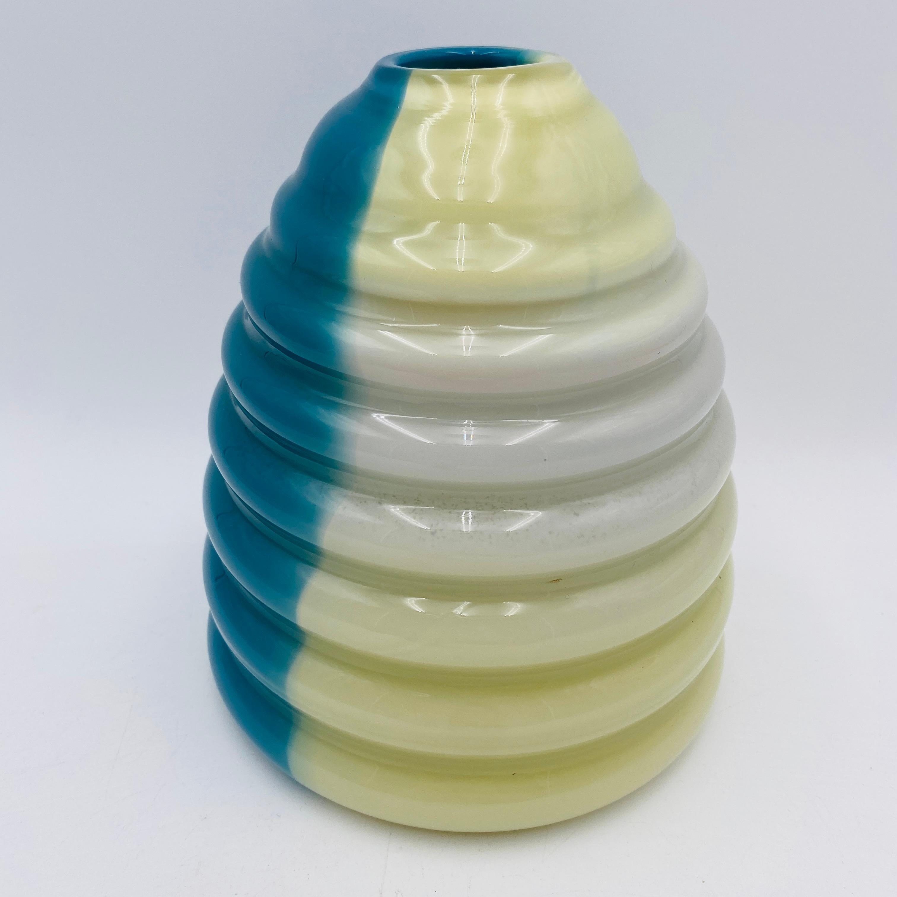 Art Deco Beehive Blown Glass Vase Signed For Sale