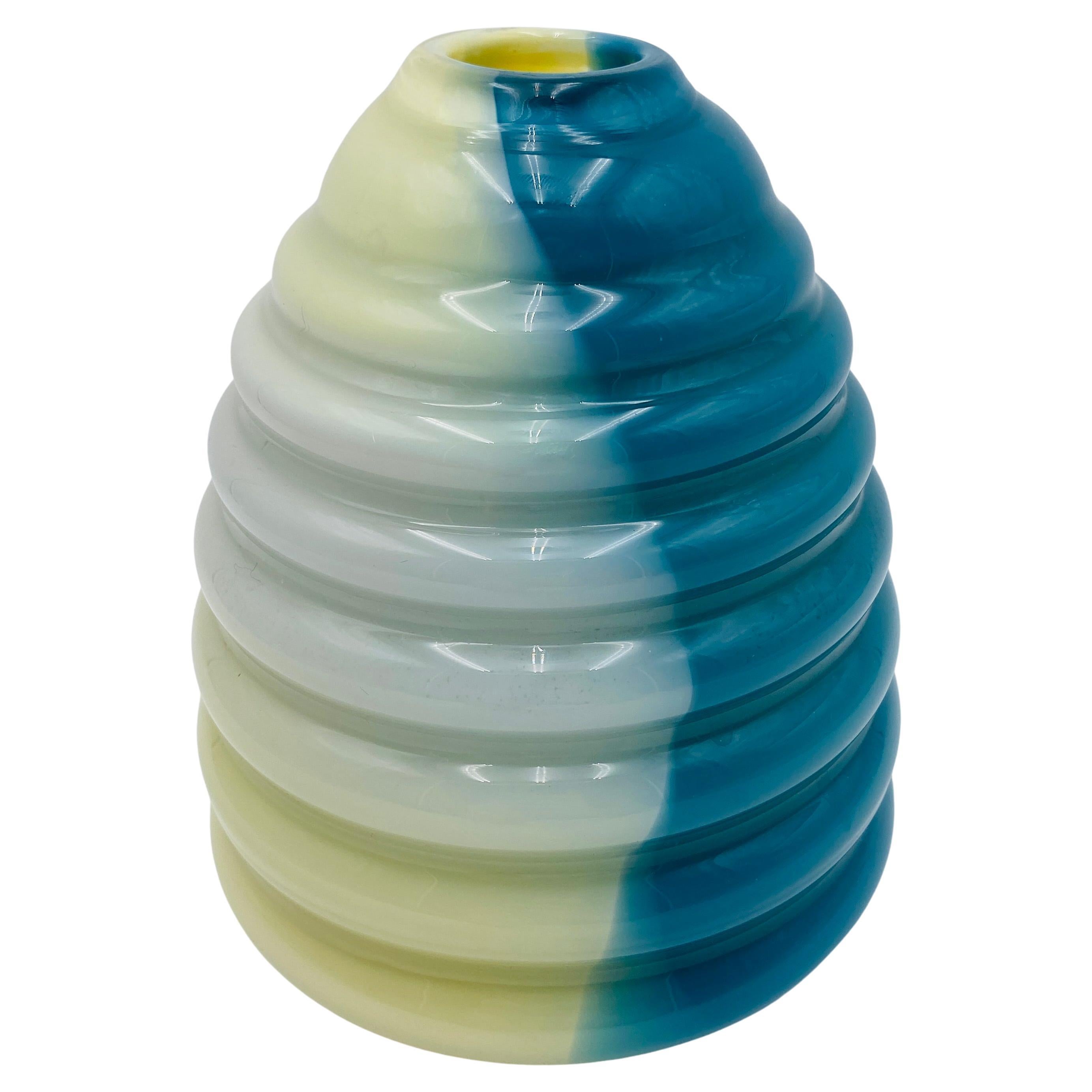 Beehive Blown Glass Vase Signed For Sale