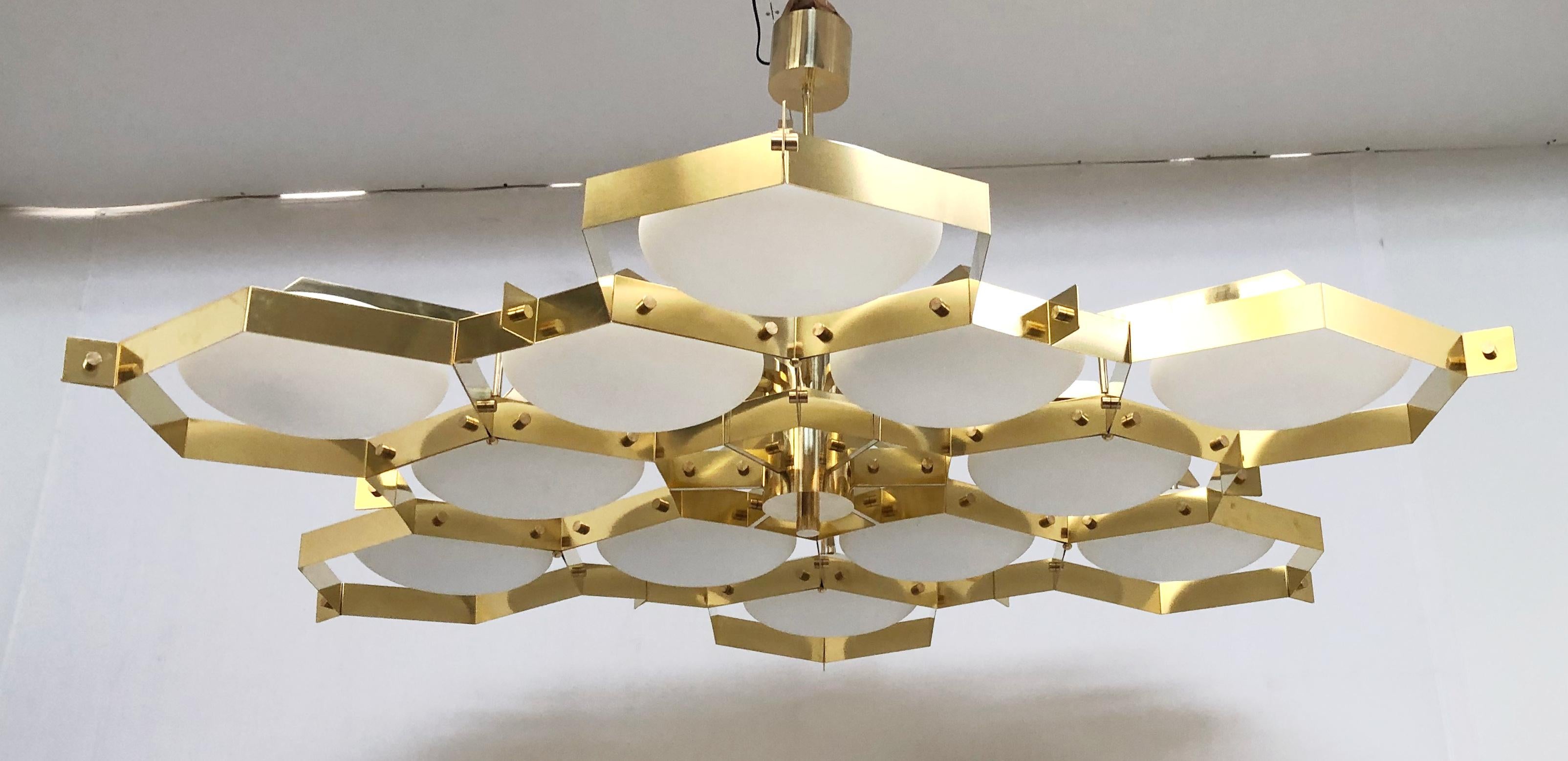 Italian chandelier with Murano glass shades mounted on solid brass frame / designed by Fabio Bergomi for Fabio Ltd / Made in Italy
12 lights / E12 or E14 type / max 40W each
Measures: Diameter 74 inches, height 30 inches
Order only / this item ships