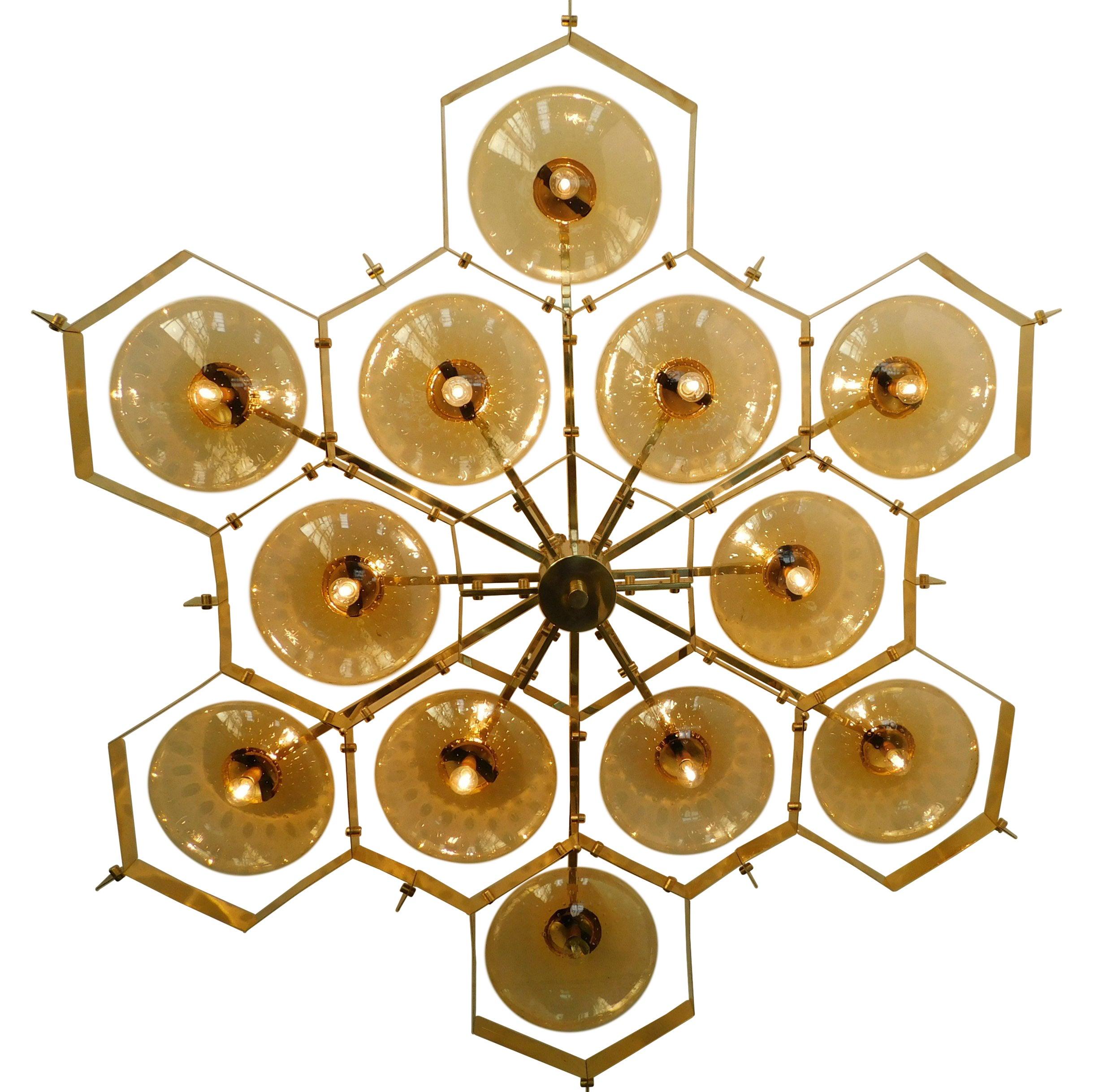 Italian flush mount with Murano glass shades mounted on solid brass frame / Made in Italy
Designed by Fabio Ltd, inspired by Angelo Lelli and Arredoluce styles
12 light / E12 or E14 type / max 40W each
Measures: Diameter 74 inches, height 10