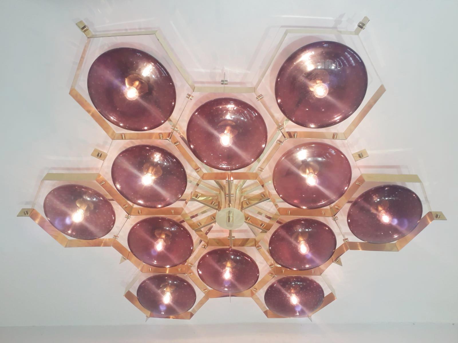 Blown Glass Beehive Flush Mount by Fabio Ltd For Sale