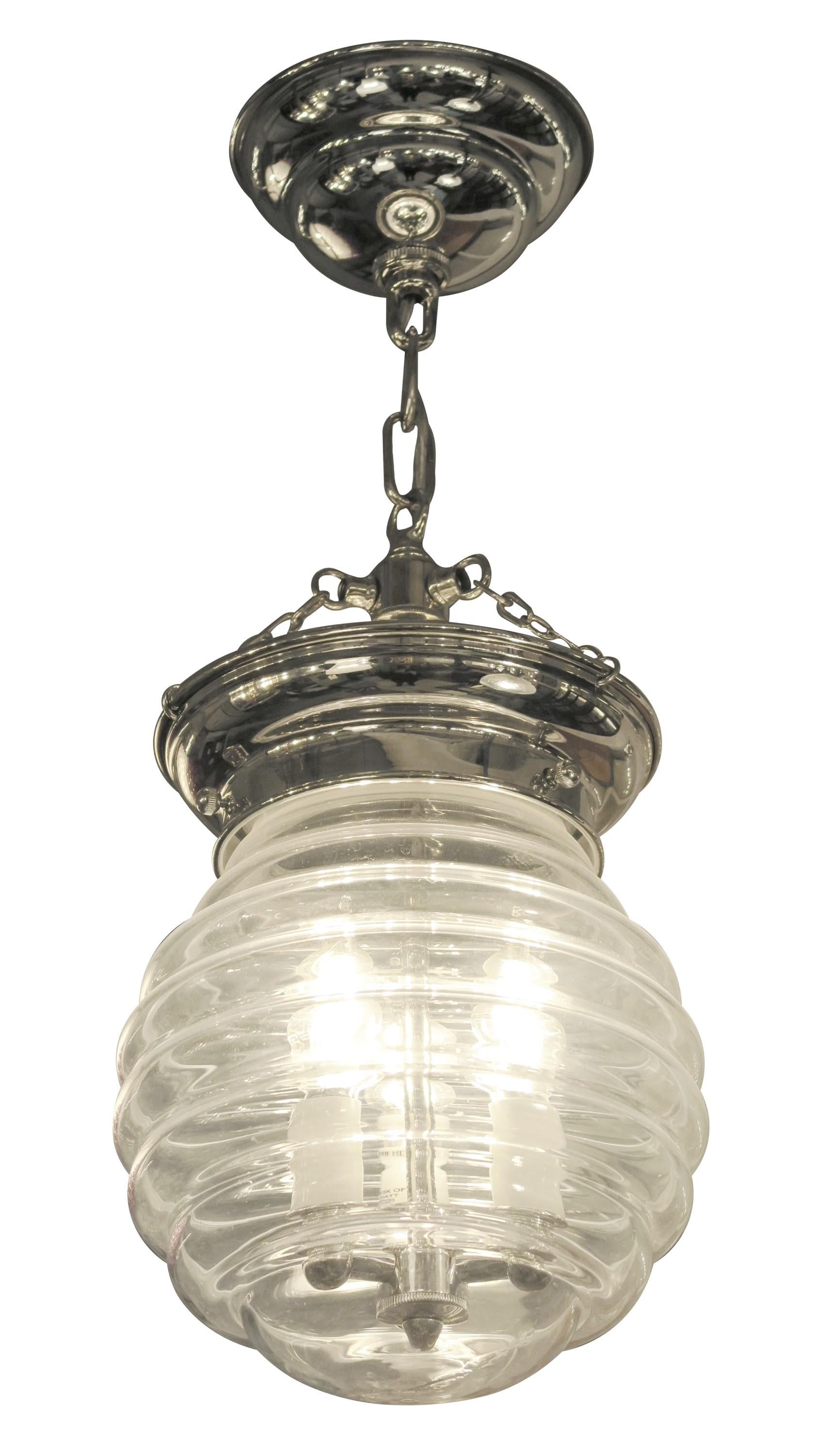 Moderne Suspension en verre soufflé Beehive Bell Jar 3 Lights en vente