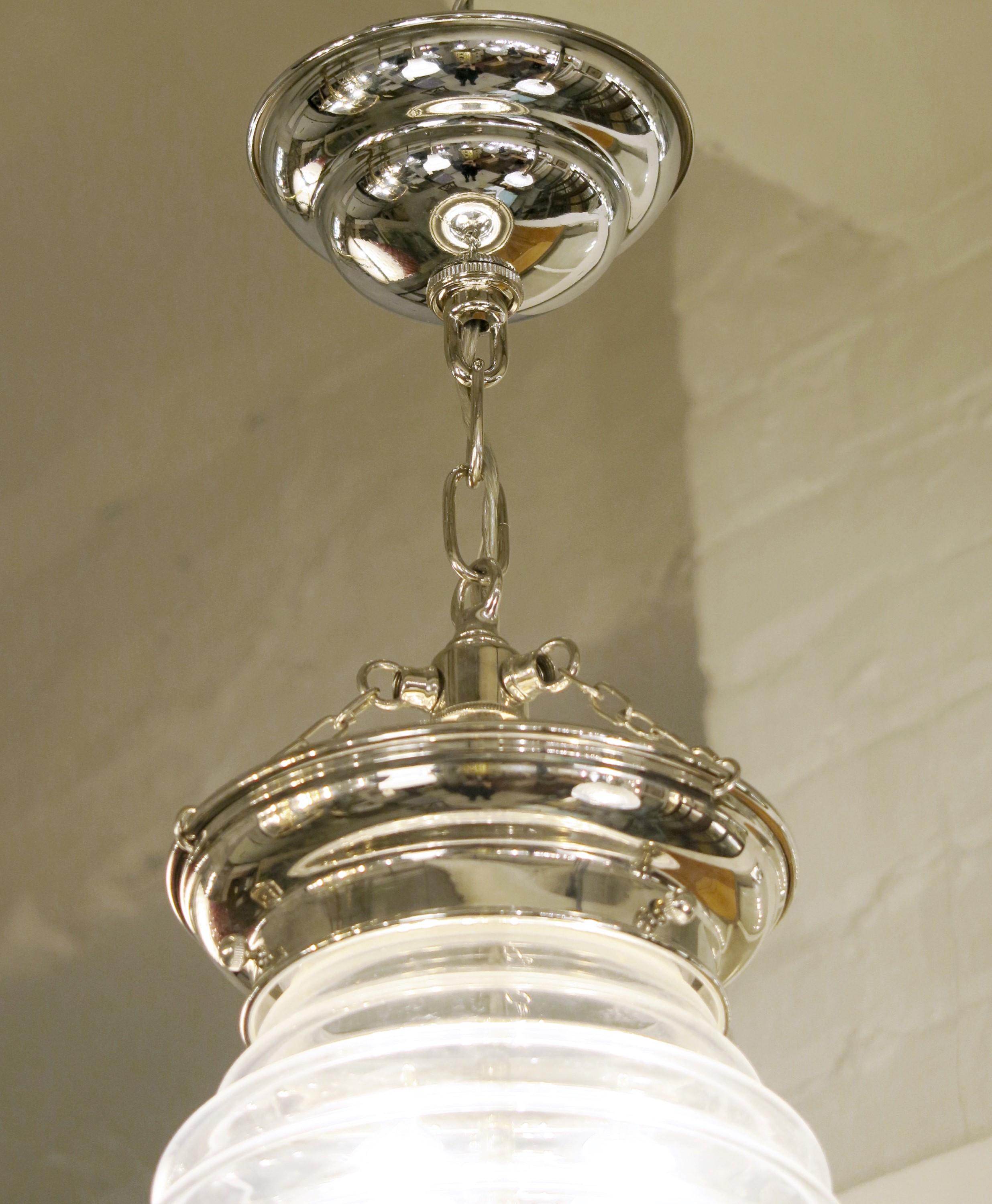 Beehive Hand Blown Glass Bell Jar Pendant Light 3 Lights In Good Condition For Sale In New York, NY