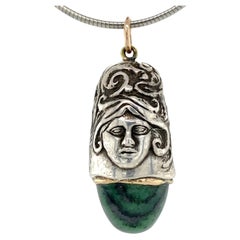 Vintage "Beehive Medusa" Thimble Fob with Zoisite on Steel Chain with Gold Fittings