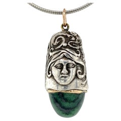 "Beehive Medusa" Sterling Silver Thimble Fob with Zoisite  & 14K Gold Fittings