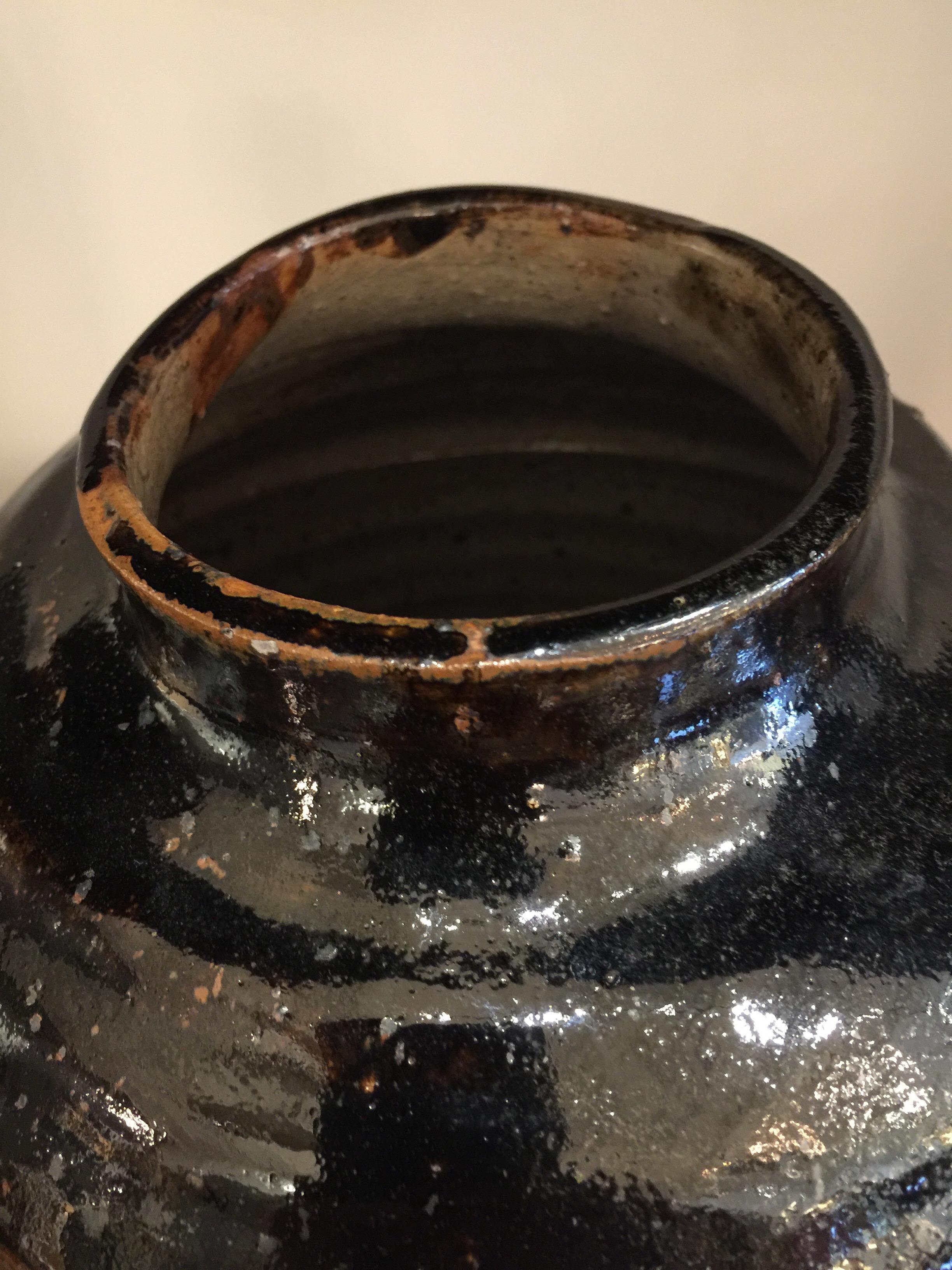 American Beehive Style Black Glazed Earthenware Vase For Sale