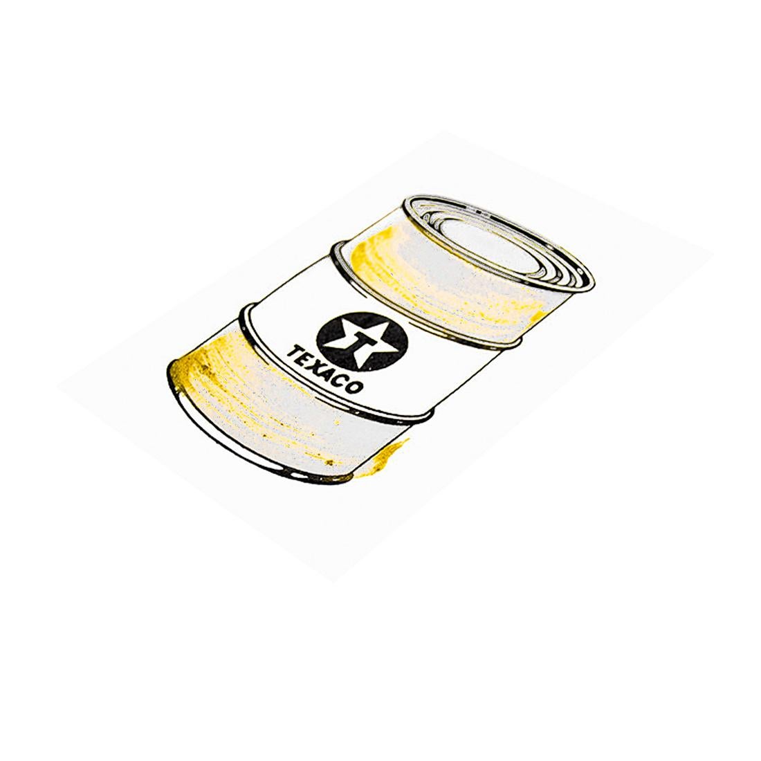 La impresión en lata de aceite es muy chula y tiene un gran atractivo Pop Art.
Adornada a mano por Beejoir con pintura dorada, da a la lata un aspecto lujoso de lata de aceite Texaco.
Edición limitada de 500 unidades únicas.
Serigrafiado en negro