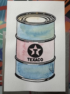 Beejoir Oil Can — Red / Blue Mini Screenprint Watercolor, hand-finished