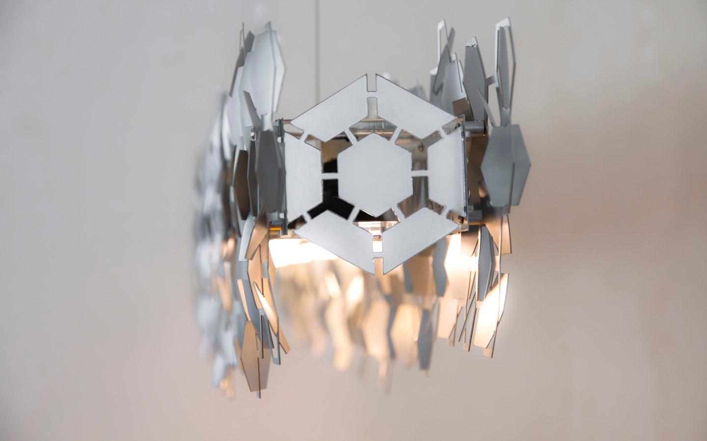 Frosted Beeline Linear Chandelier in Stainless Steel by David D’Imperio For Sale