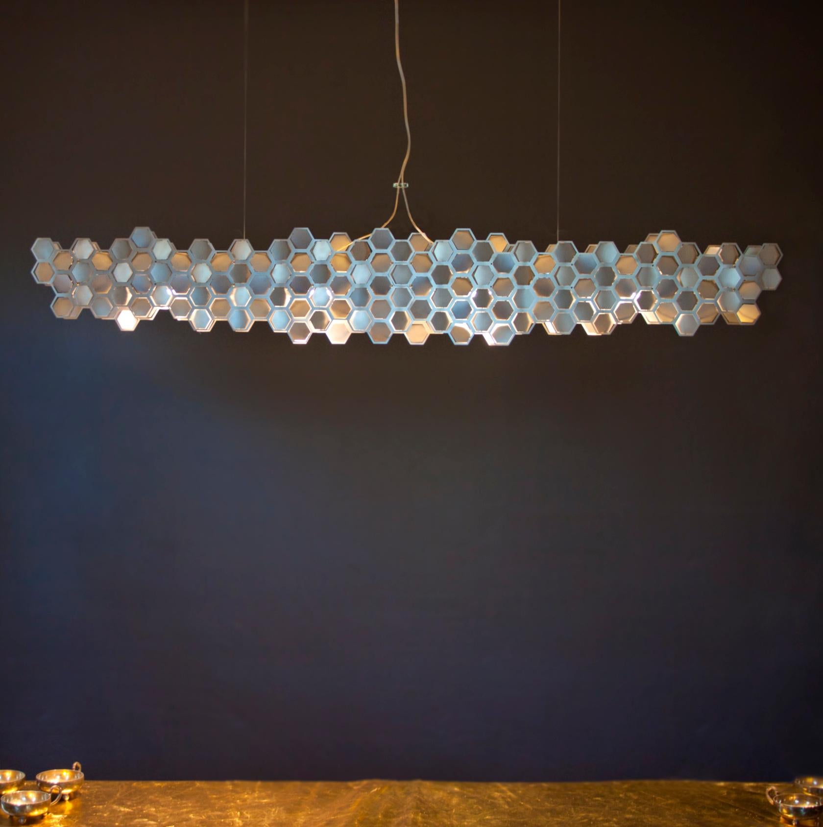 Contemporary Beeline Linear Chandelier in Stainless Steel by David D’Imperio For Sale