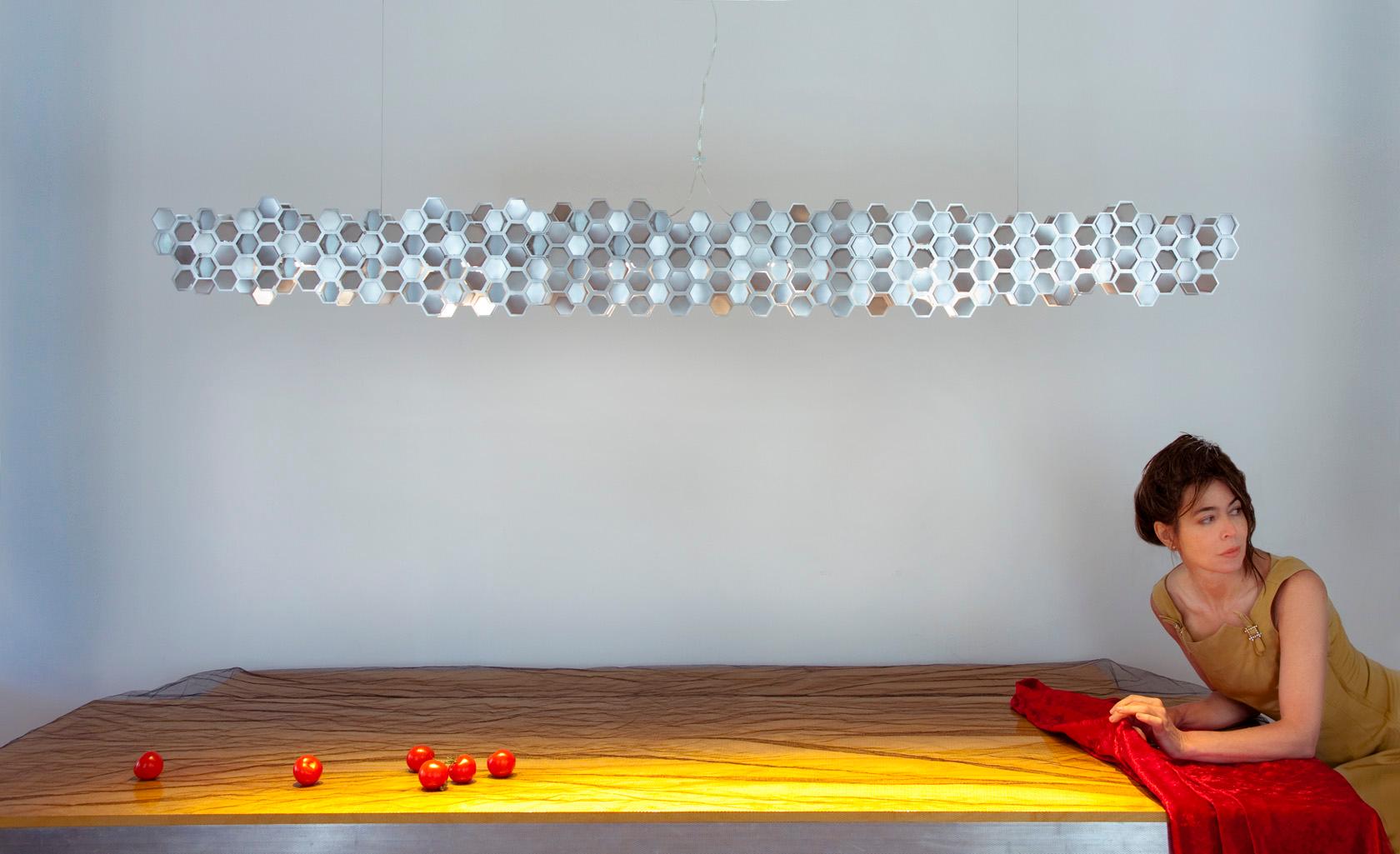 Contemporary Beeline 70” Linear Chandelier in Stainless Steel by David D’Imperio For Sale
