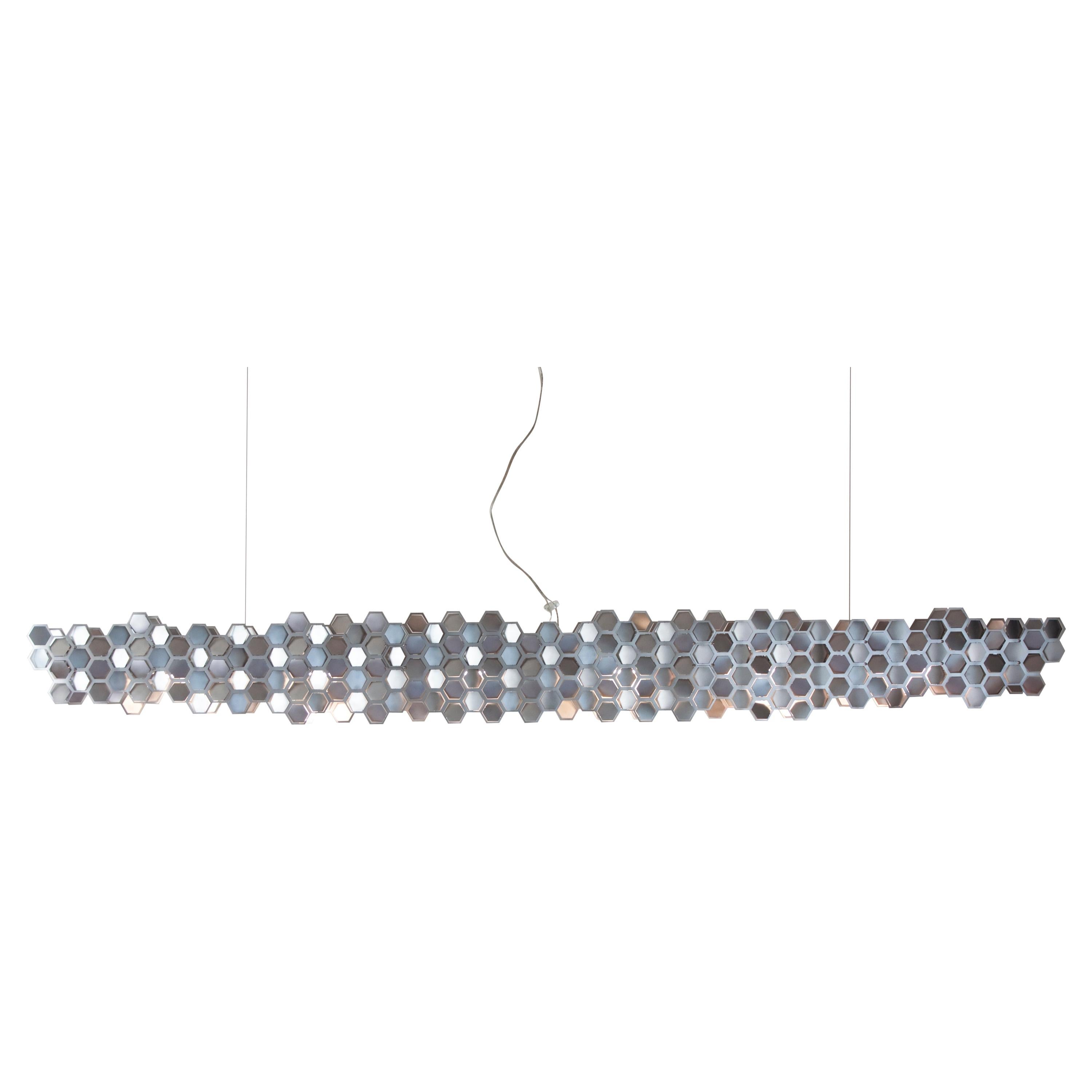 Beeline 70” Linear Chandelier in Stainless Steel by David D’Imperio For Sale