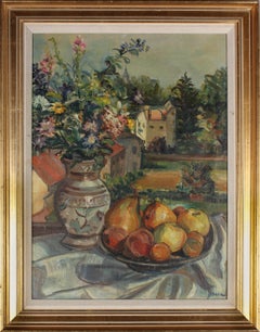 Bier - Bloomsbury School Mitte 20. Jahrhundert Öl, Früchte und Blumen im Window