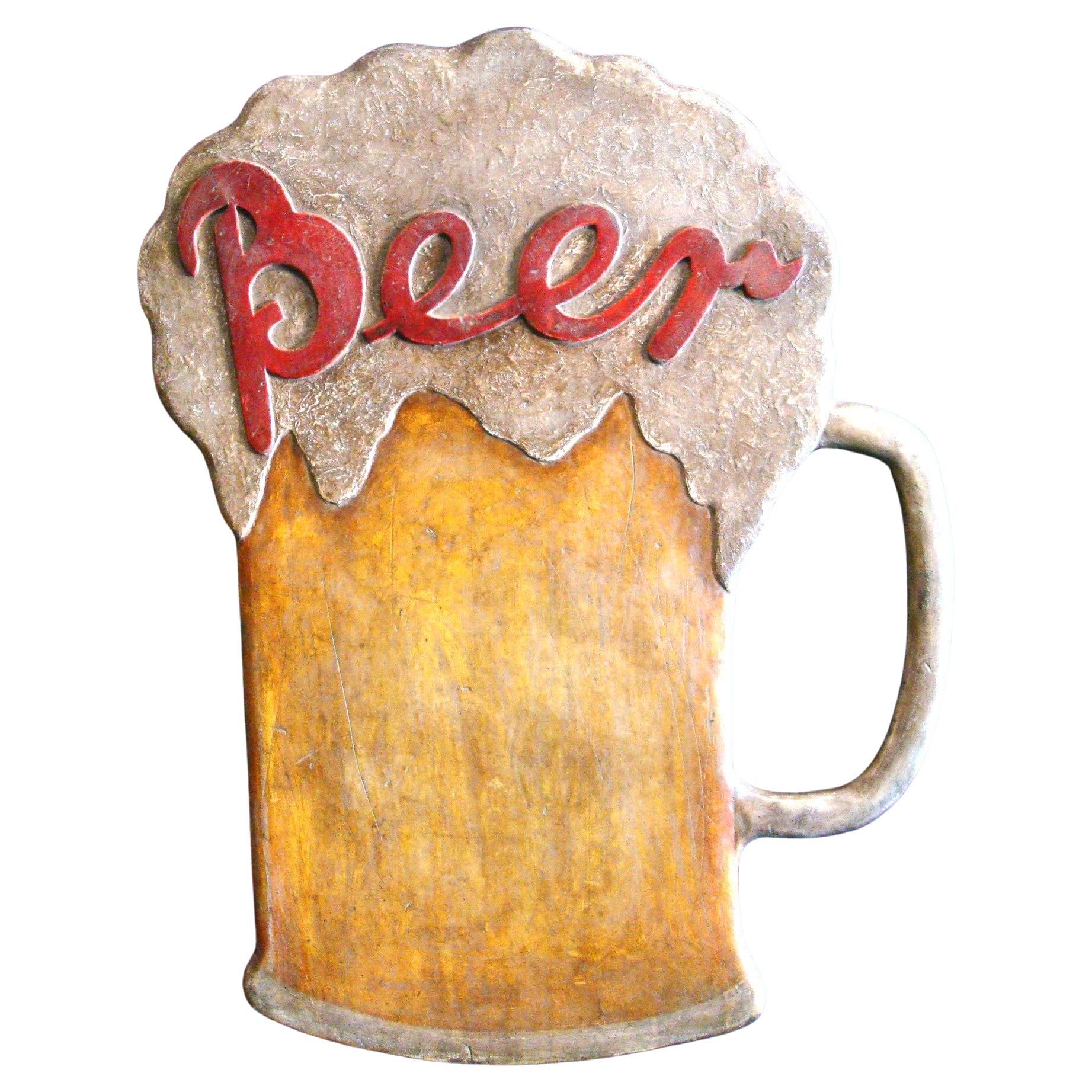 Beer Stein / Mug Pub Sign. Mid Century Wall Hanging Folk Art Sign. 1940´s For Sale