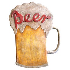 Vintage Beer Stein / Mug Pub Sign. Mid Century Wall Hanging Folk Art Sign. 1940´s