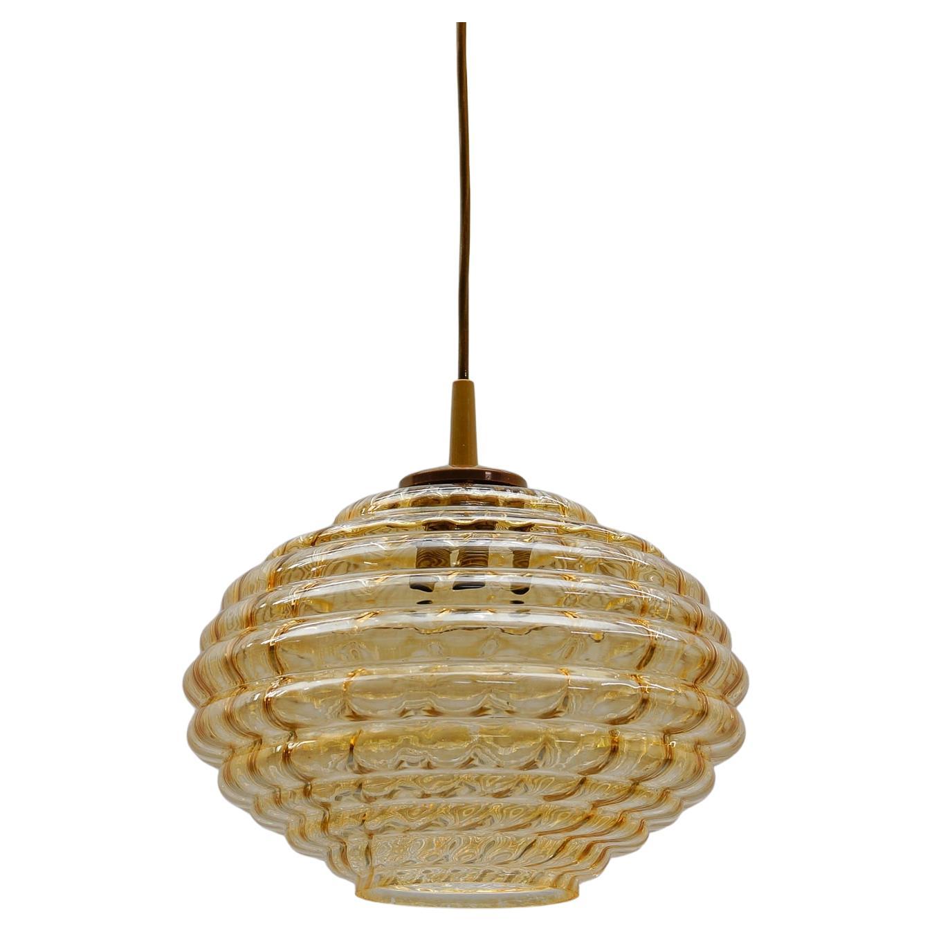 Bee's Nest Amber Glass Pendant Lamp, 1960s Germany