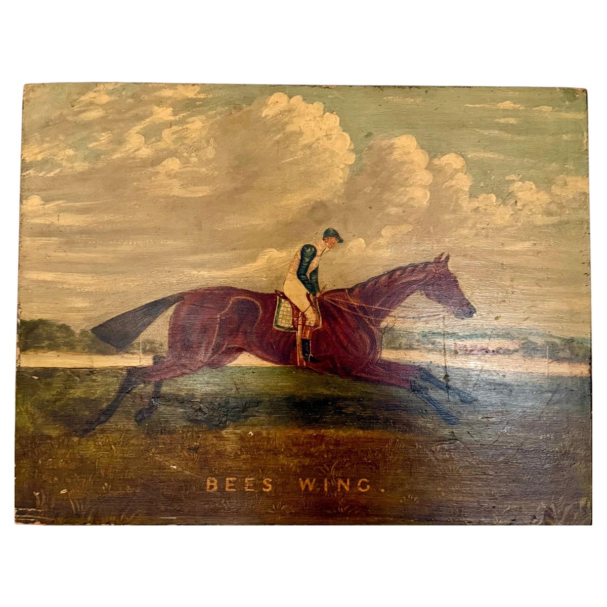Bees Wing Original Oil Painting on Board, Jockey Racing, 20th Century