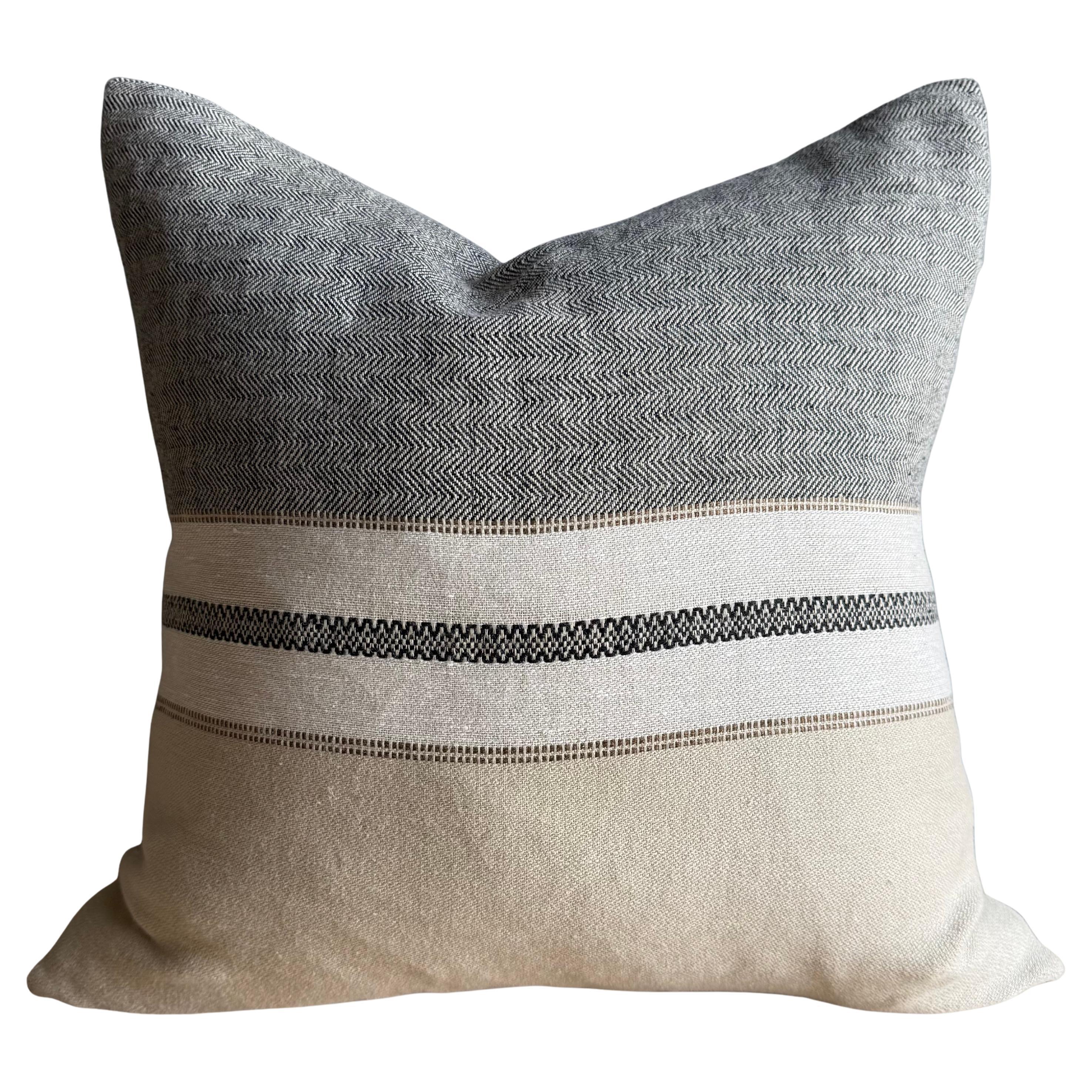 Beeswax Stripe Pillow Cover 100% Belgian Linen with Insert For Sale