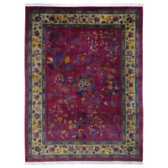 Beet Red Antique Chinese Art Deco Good Condition Clean Hand Knotted Oriental Rug