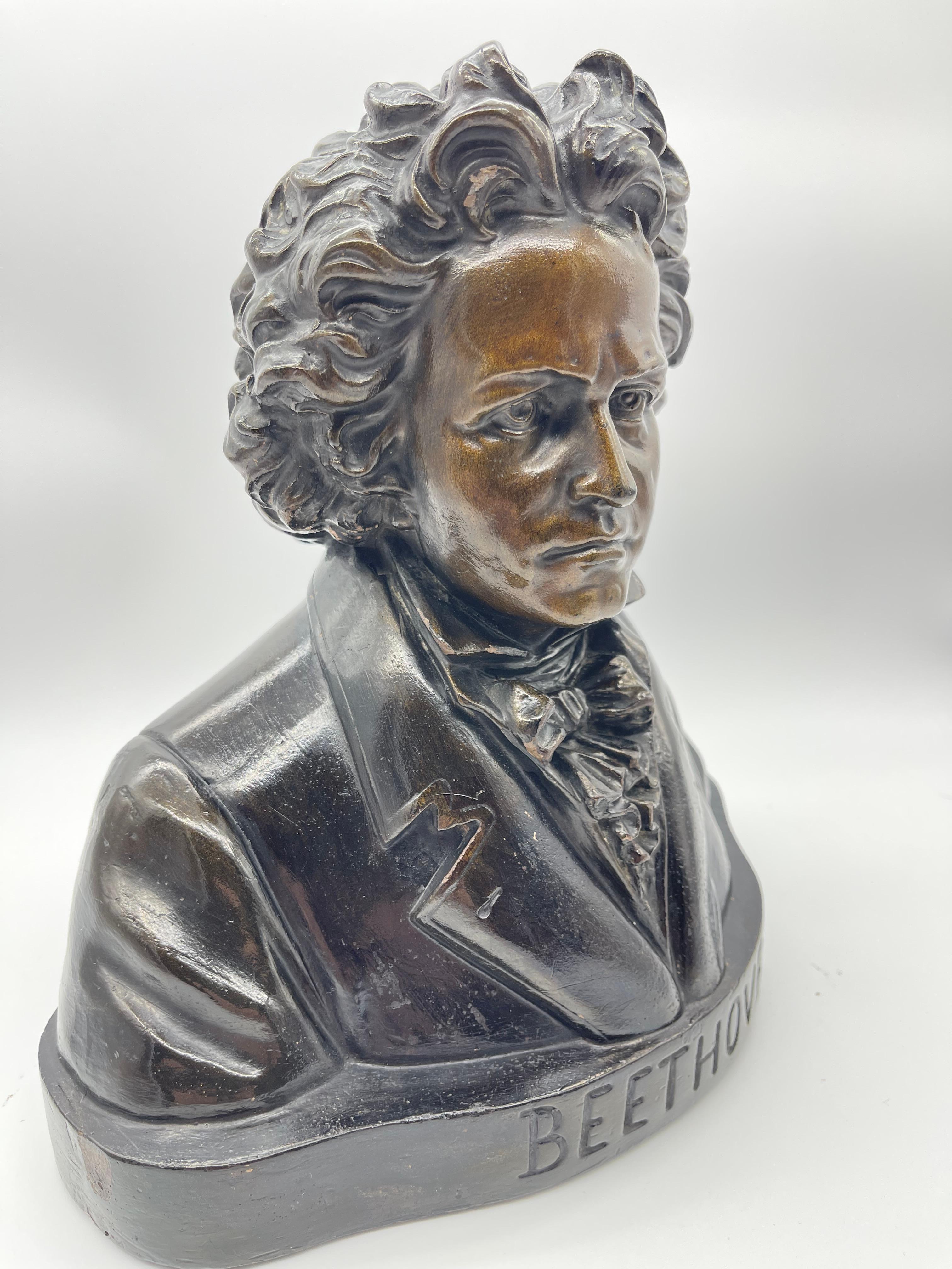 XX secolo Busto di Beethoven in terracotta con splendida patina di bronzo in vendita