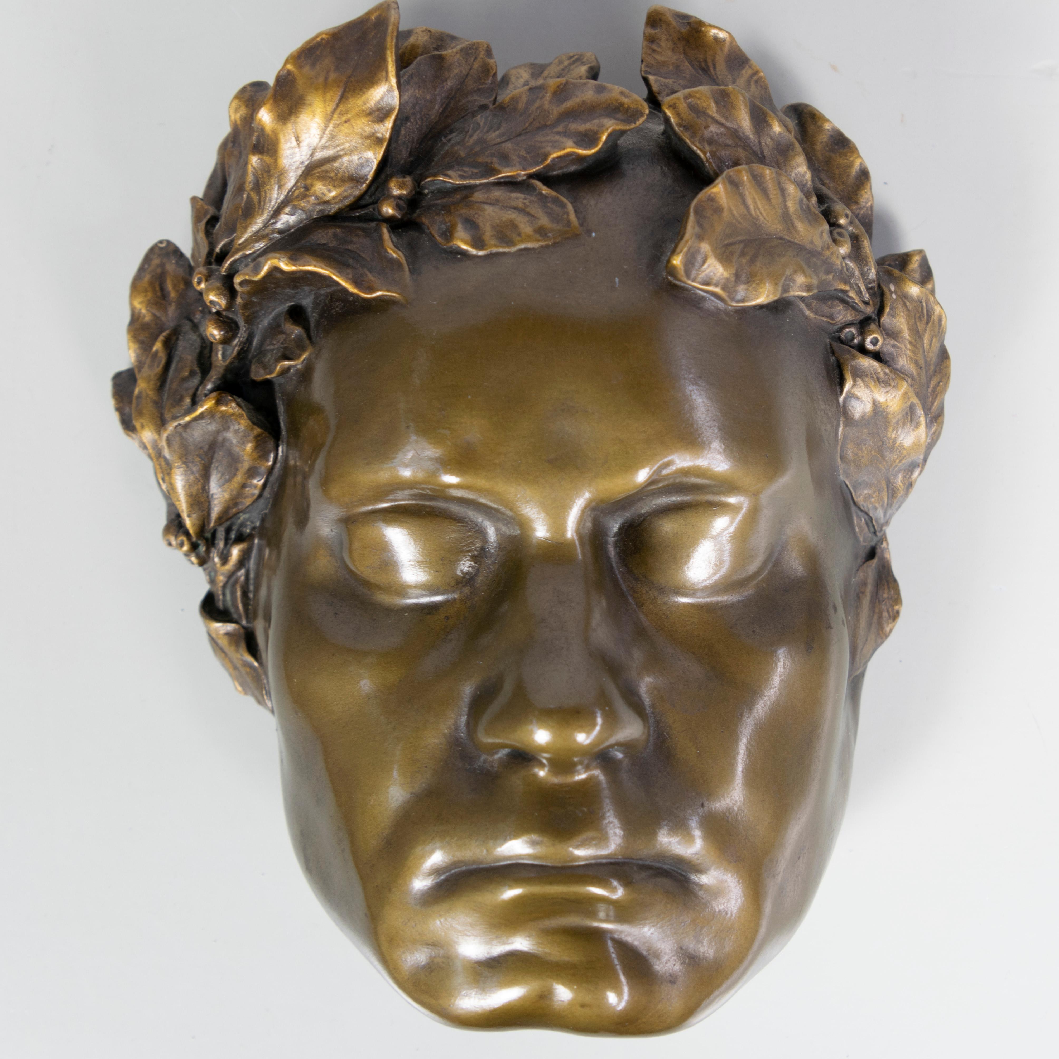 Breathtaking Marmalith, painted bronze, death mask of Beethoven, made and marked by Kochendorfer.

Fritz Kochendörfer studied sculpture at the Kunstakademie München, but did not finish his studies due to lack of money. Thereafter Kochendörfer worked