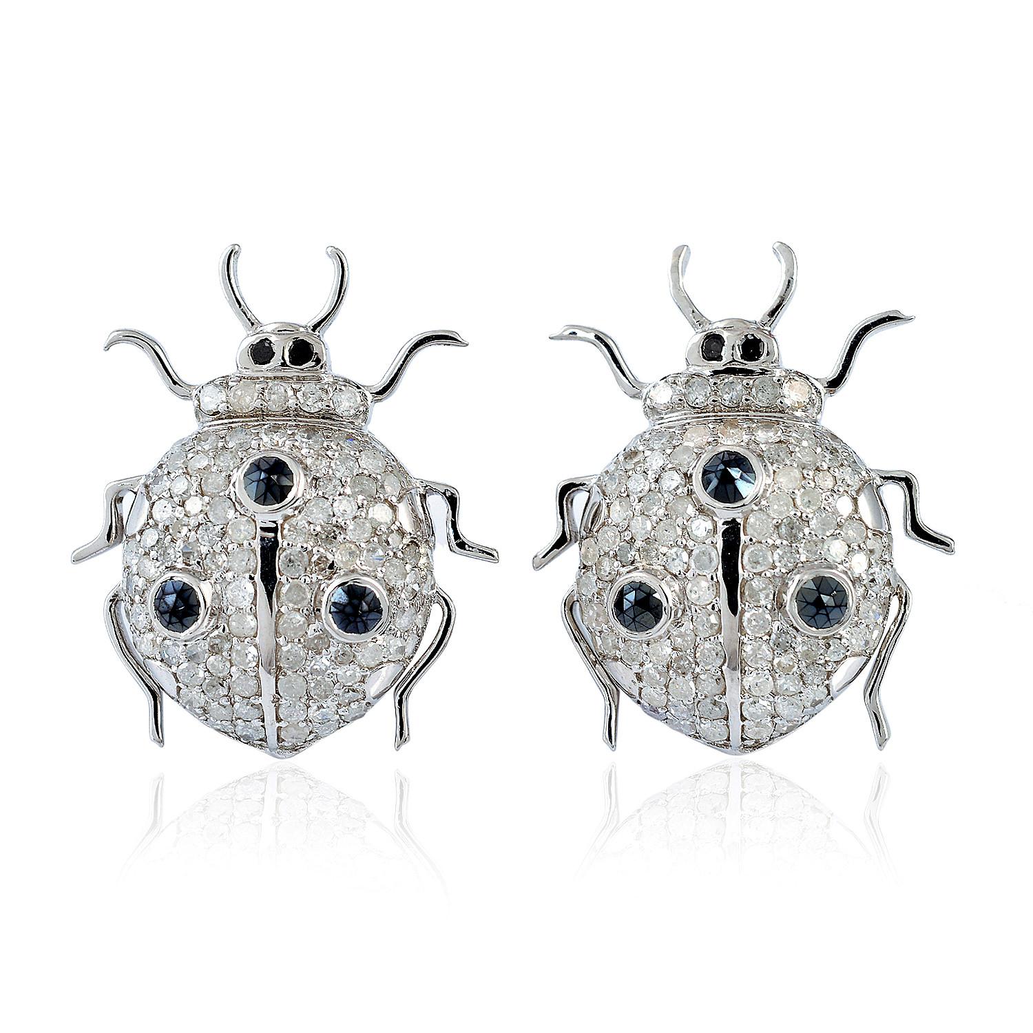 Modern Beetle Diamond 18 Karat Gold Stud Earrings For Sale