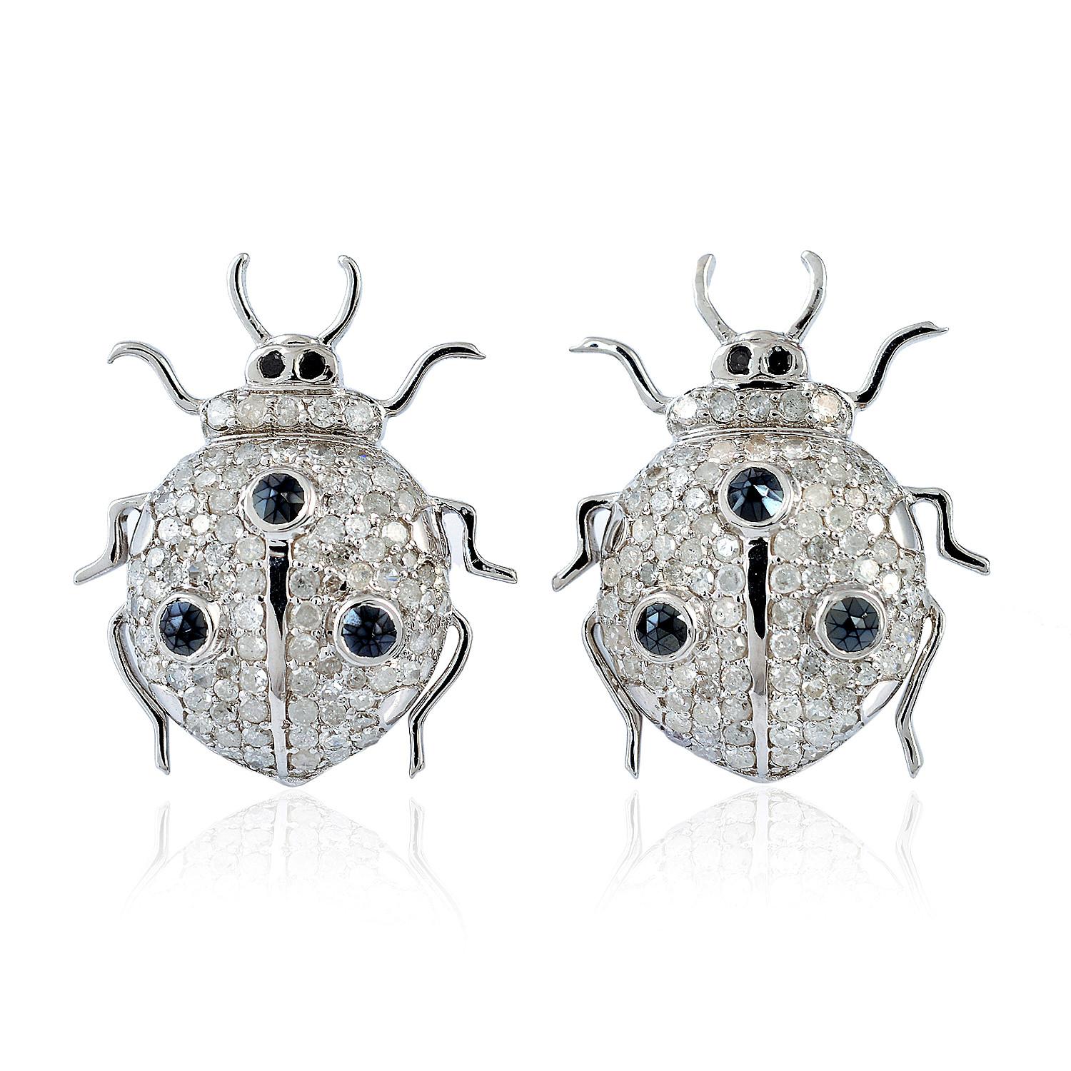 Modern Beetle Diamond 18 Karat Gold Stud Earrings For Sale