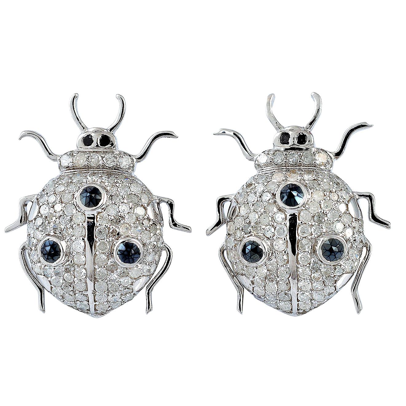 Beetle Diamond 18 Karat Gold Stud Earrings For Sale