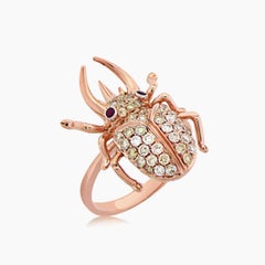 Beetle Bug Diamond Pave & Ruby 18K Rose Gold Animal Ring