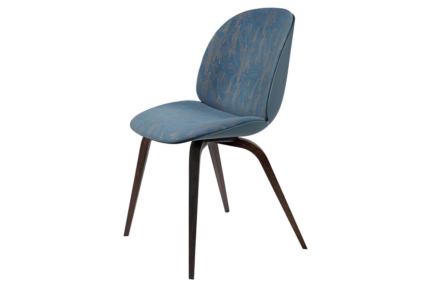 Mid-Century Modern Beetle Dining Chair, Front Upholstered, Black Stained Beech For Sale