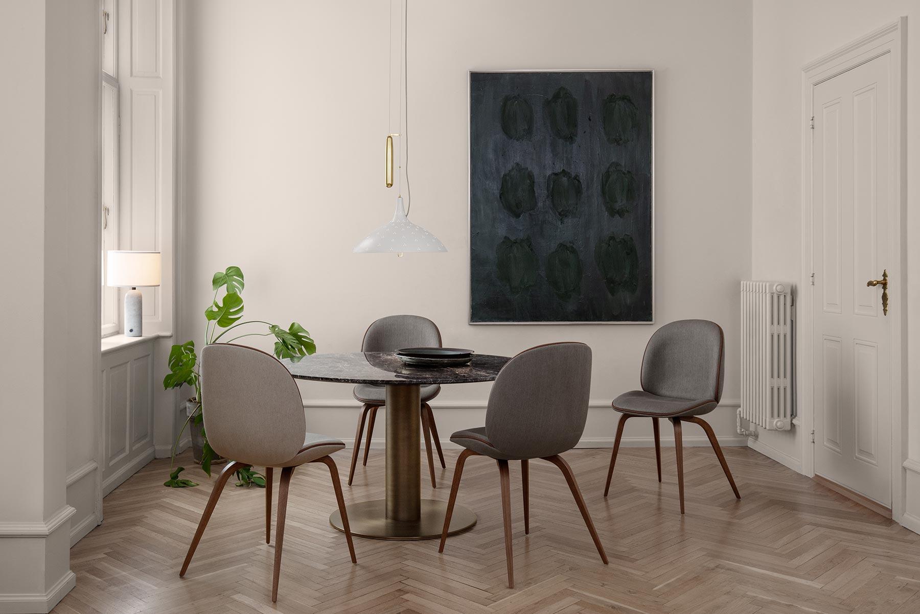 Beetle Dining Chair, Front Upholstered, Black Stained Beech For Sale 1