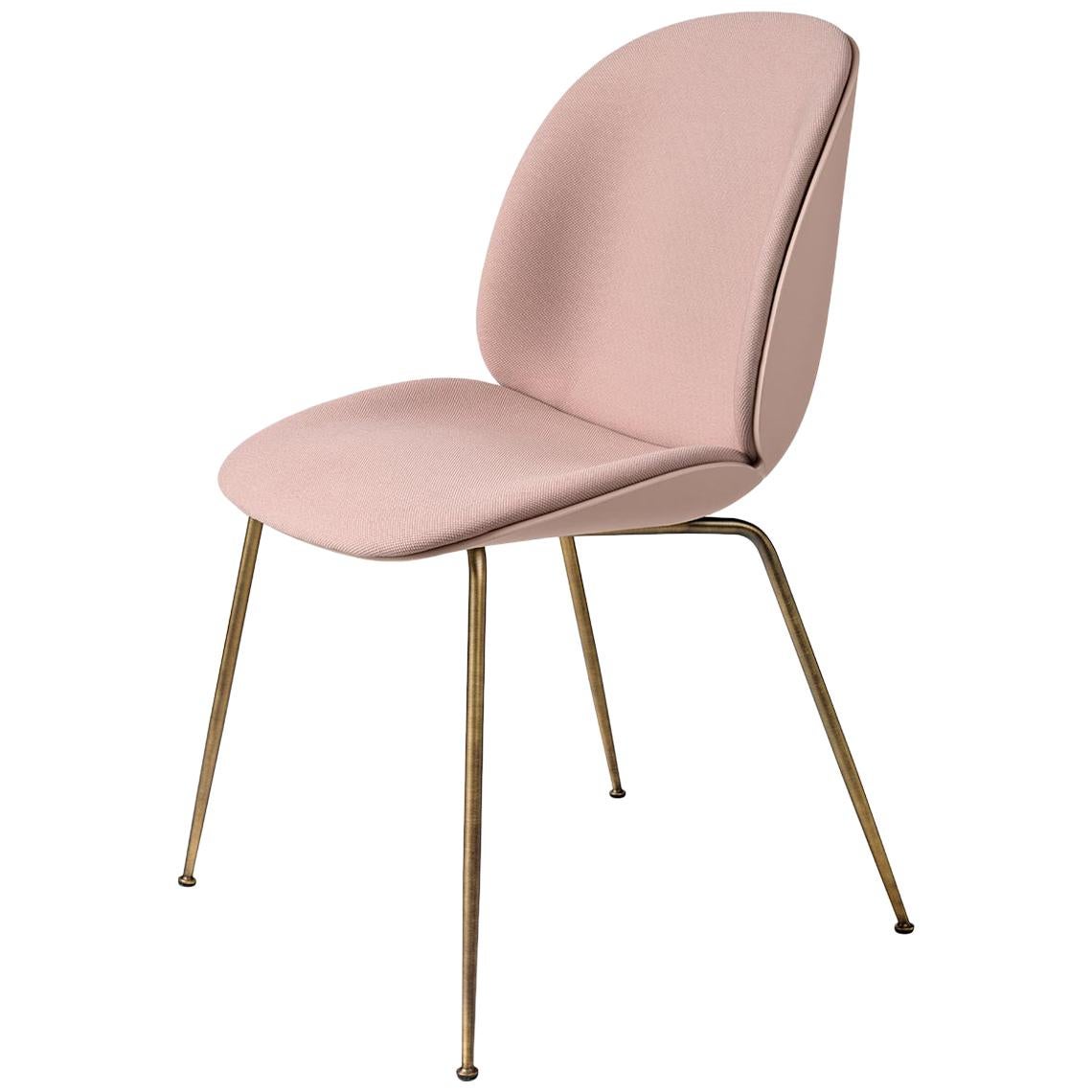 Beetle Dining Chair, Front Upholstered, Conic Base, Antique Brass