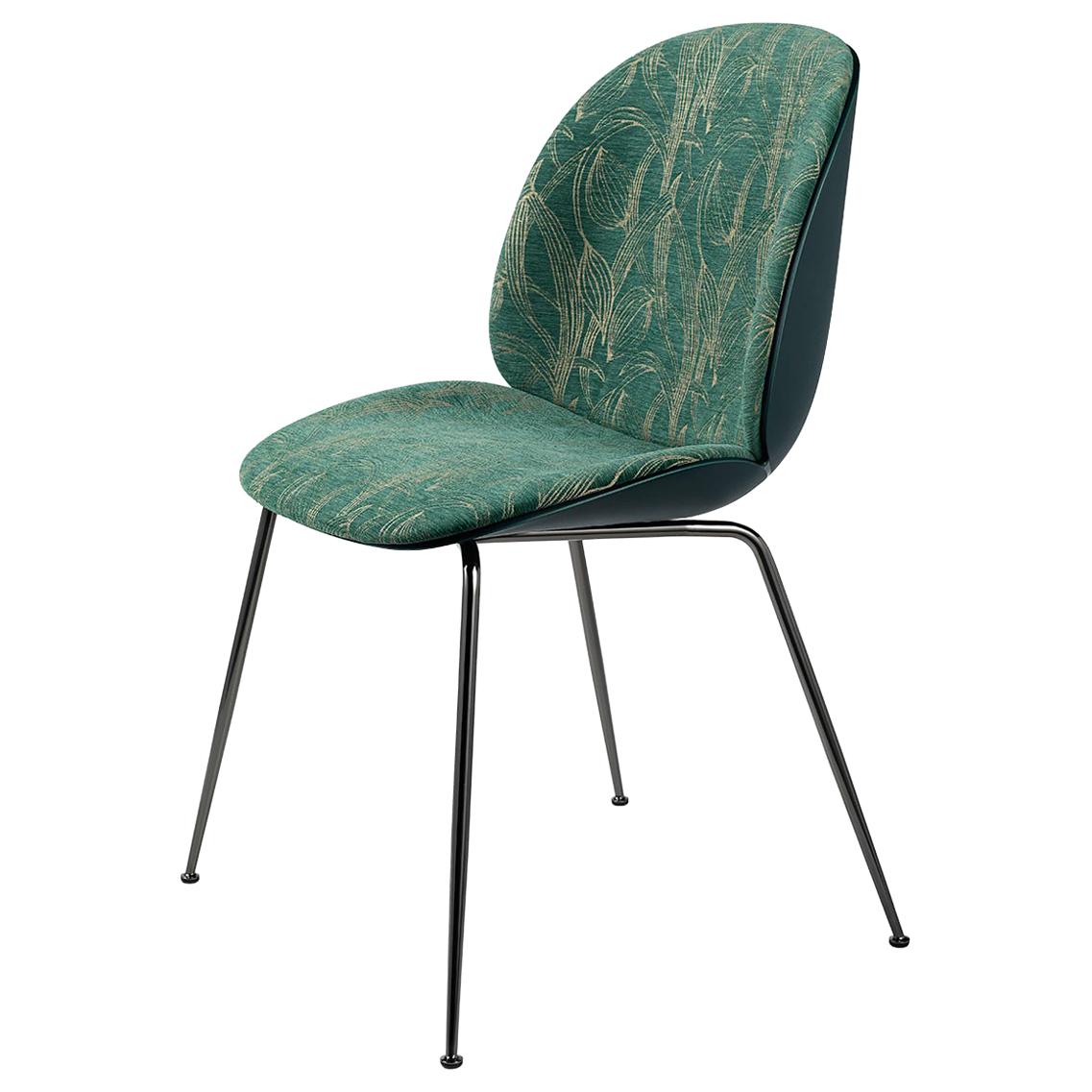 Beetle Dining Chair, Front Upholstered, Conic Base, Black Chrome