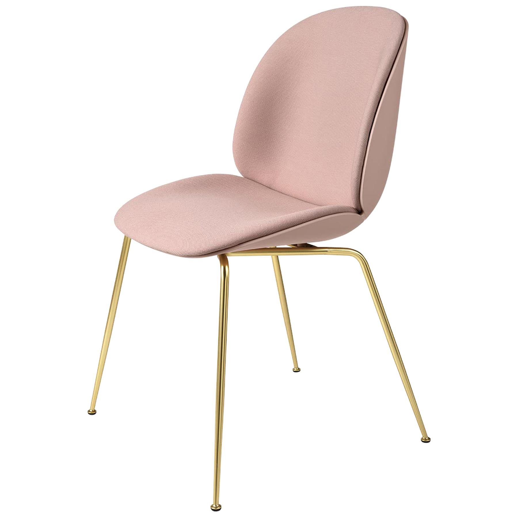 Beetle Dining Chair, Front Upholstered, Conic Base, Brass Semi Matte For Sale