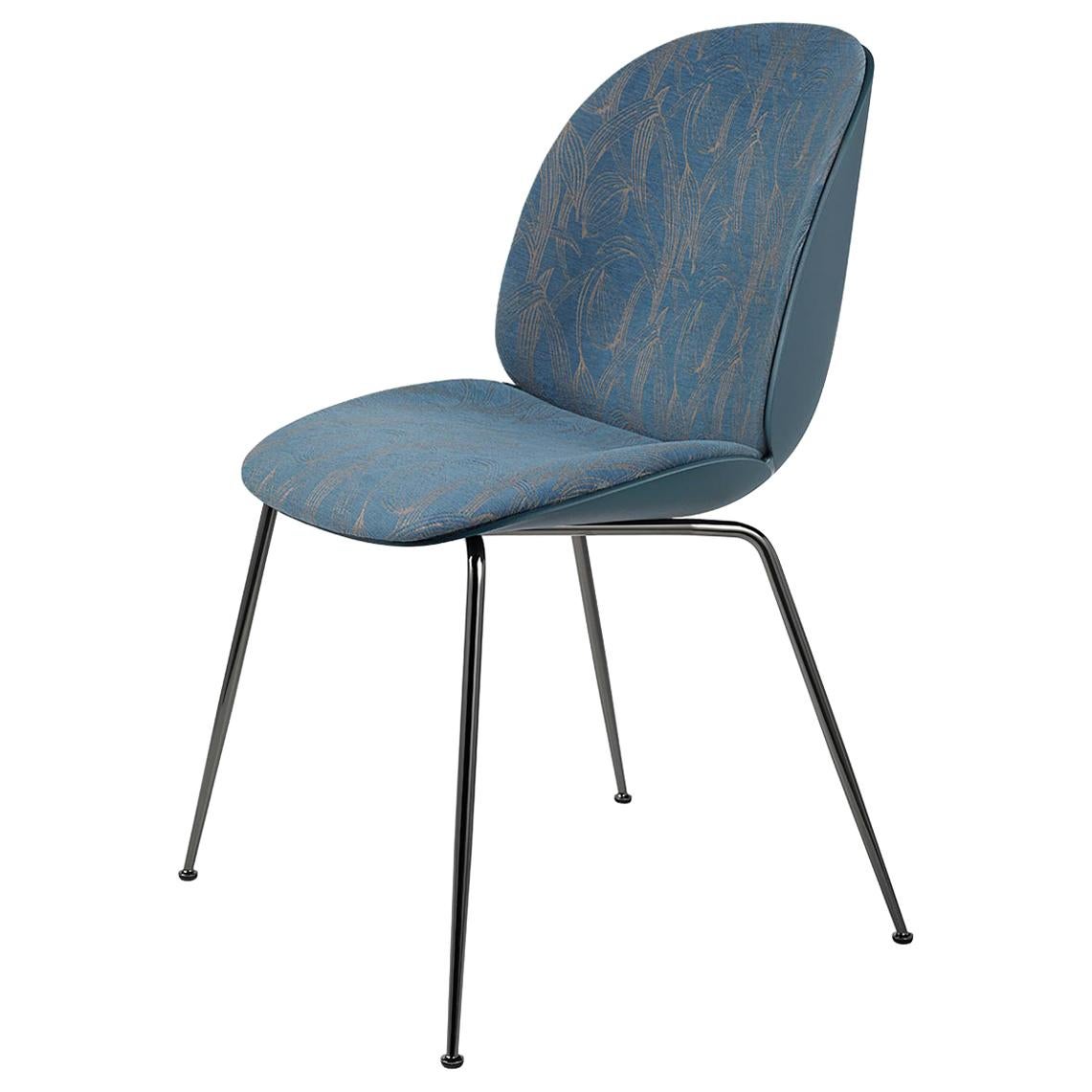 Beetle Dining Chair, Front Upholstered, Conic Base, Chrome