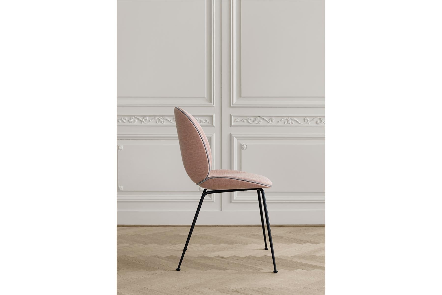 Beetle Dining Chair, Front Upholstered, Conic Base, Matte Black  For Sale 2