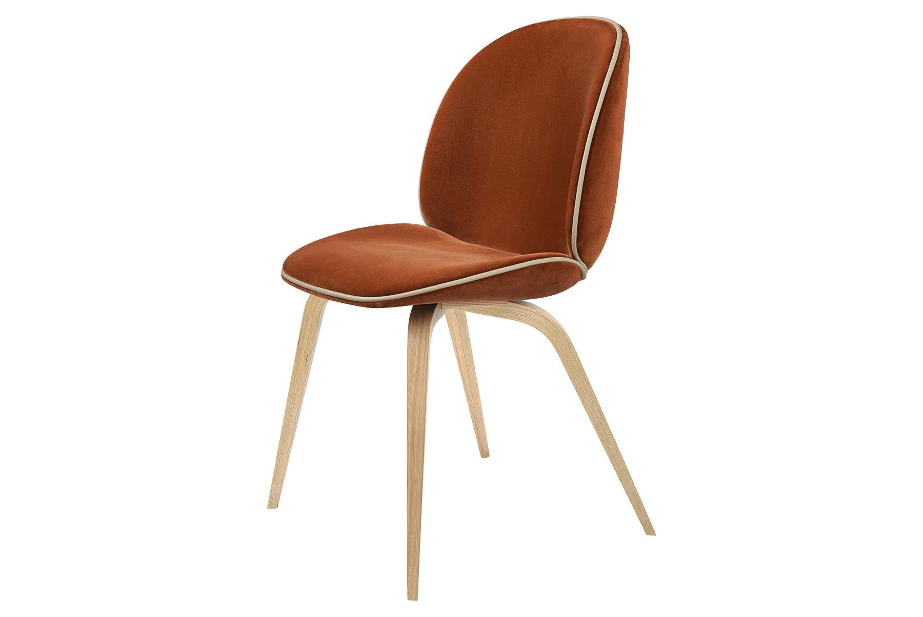 Contemporary Beetle Dining Chair, Fully Upholstered, American Walnut For Sale