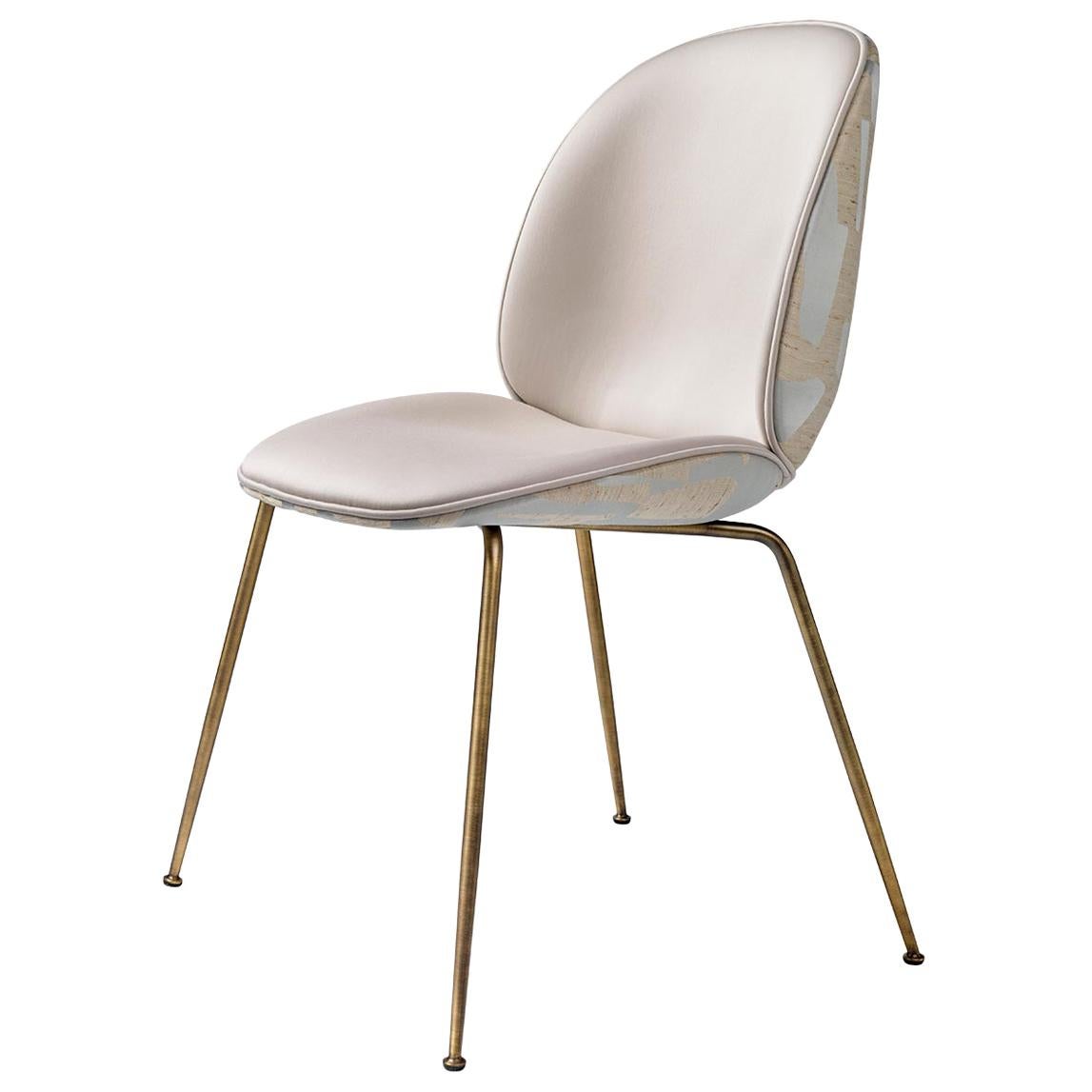 Beetle Dining Chair, Fully Upholstered, Conic Base, Antique Brass