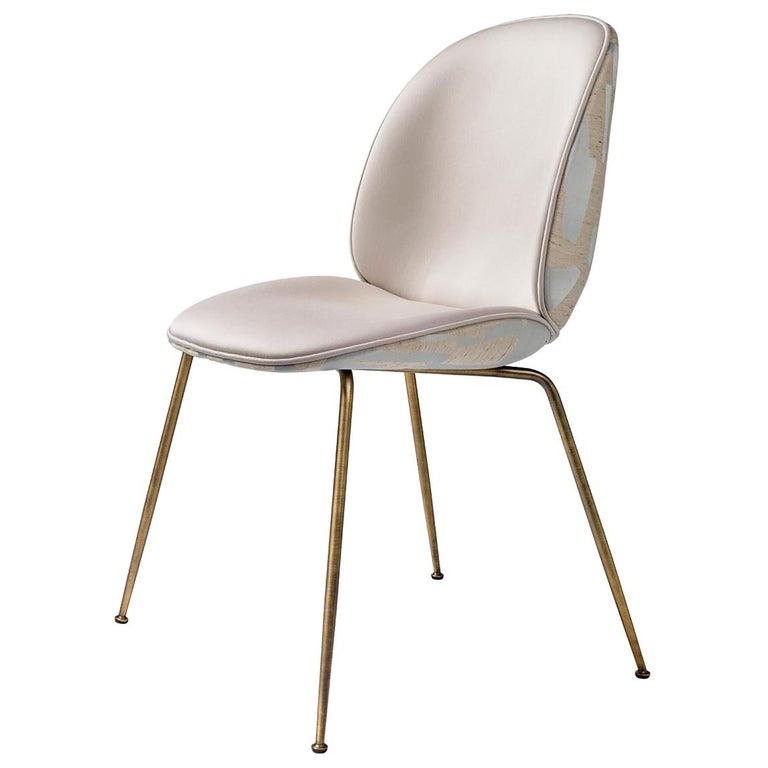 Beetle Dining Chair Fully Upholstered, Antique Brass Leg Dining Chairs