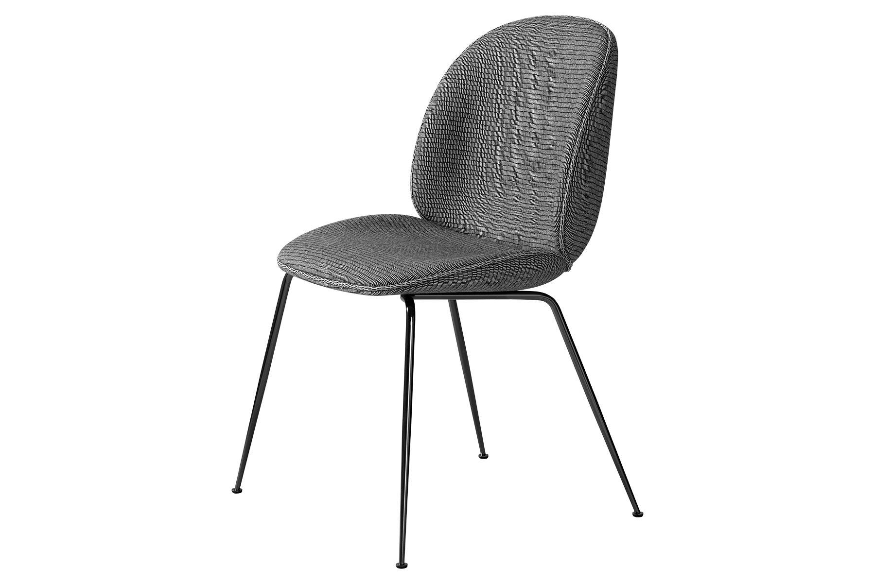 Danish Beetle Dining Chair, Fully Upholstered, Conic Base, Black Chrome For Sale