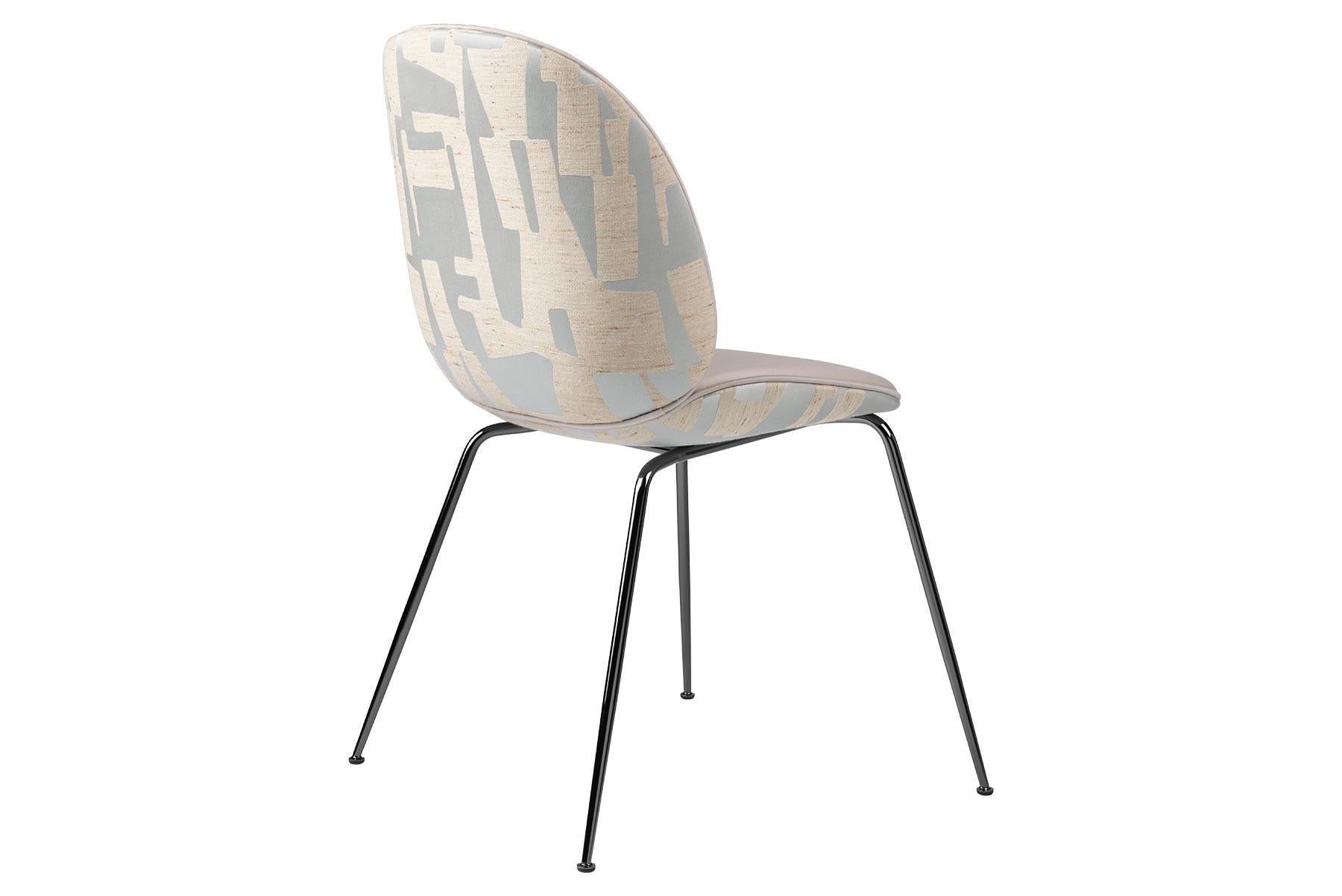 Anodized Beetle Dining Chair, Fully Upholstered, Conic Base, Black Chrome For Sale