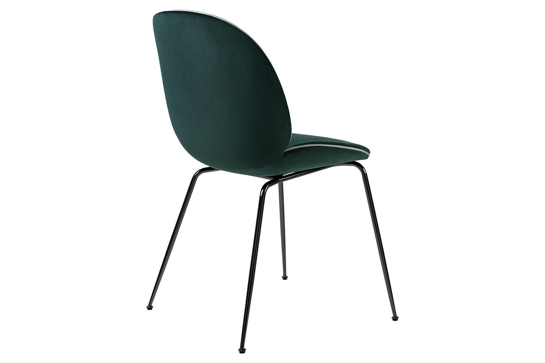 Contemporary Beetle Dining Chair, Fully Upholstered, Conic Base, Black Chrome For Sale