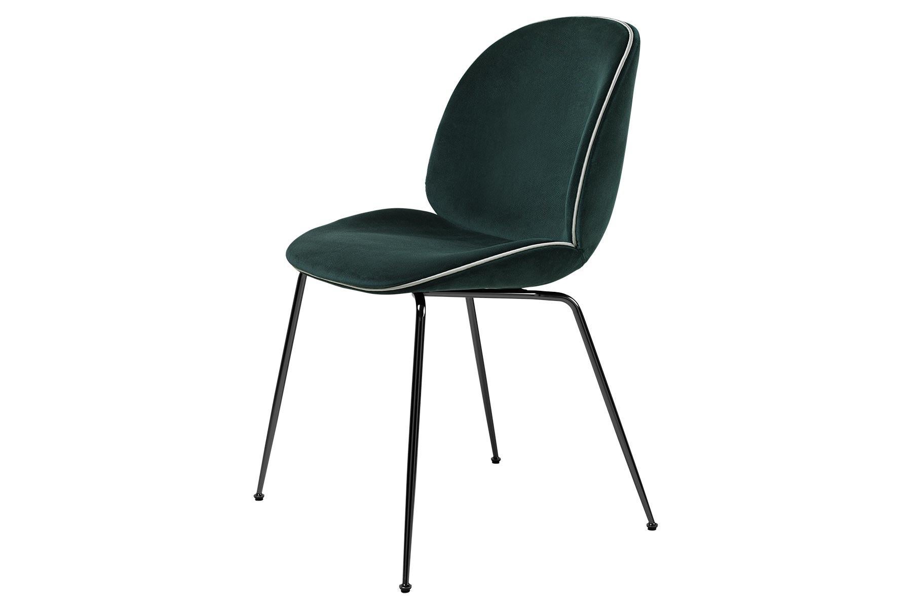 Steel Beetle Dining Chair, Fully Upholstered, Conic Base, Black Chrome For Sale