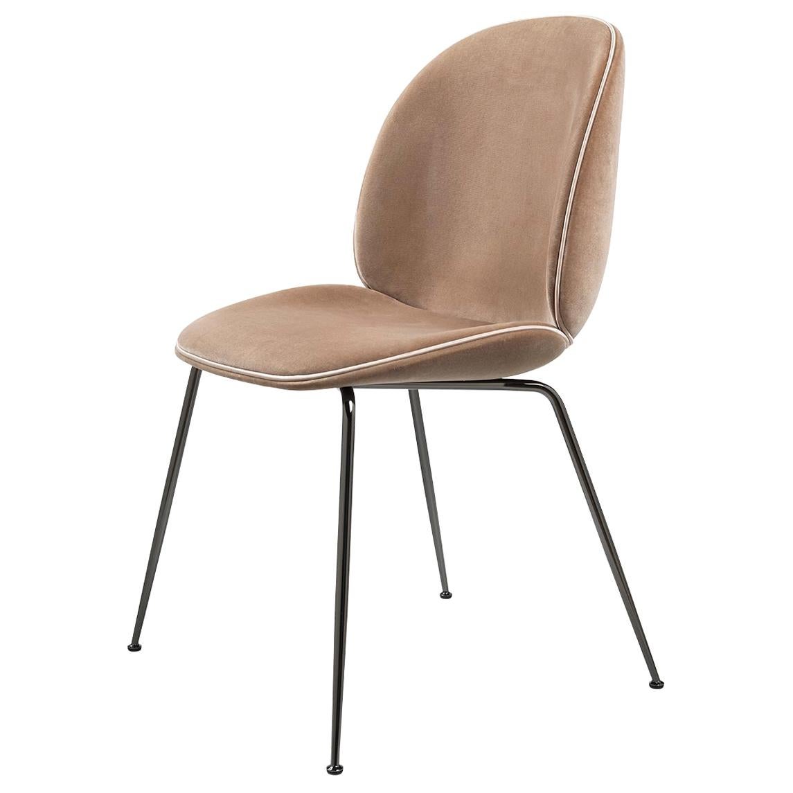 Beetle Dining Chair, Fully Upholstered, Conic Base, Black Chrome