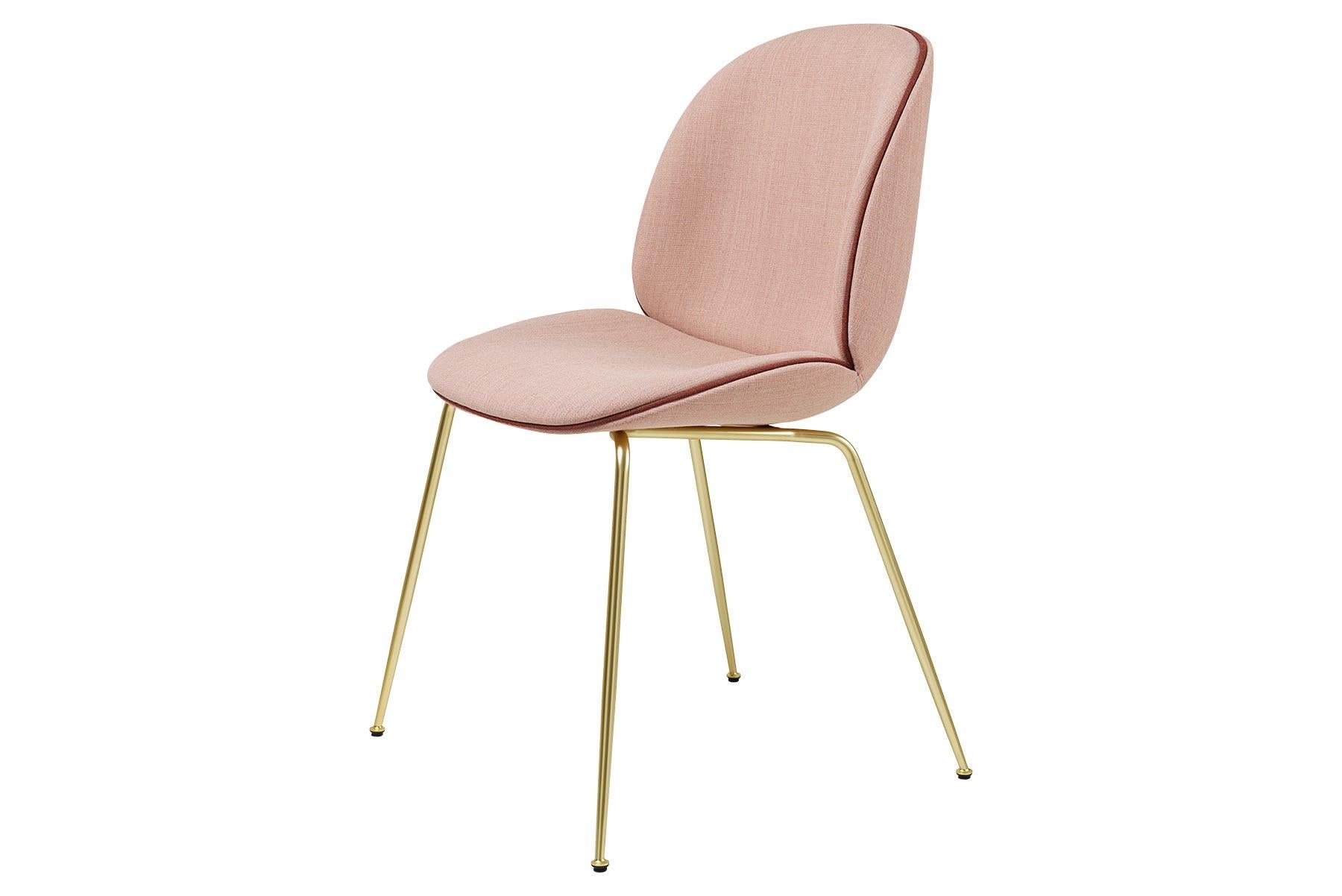 Beetle Dining Chair, Fully Upholstered, Conic Base, Brass Semi Matte For Sale 6